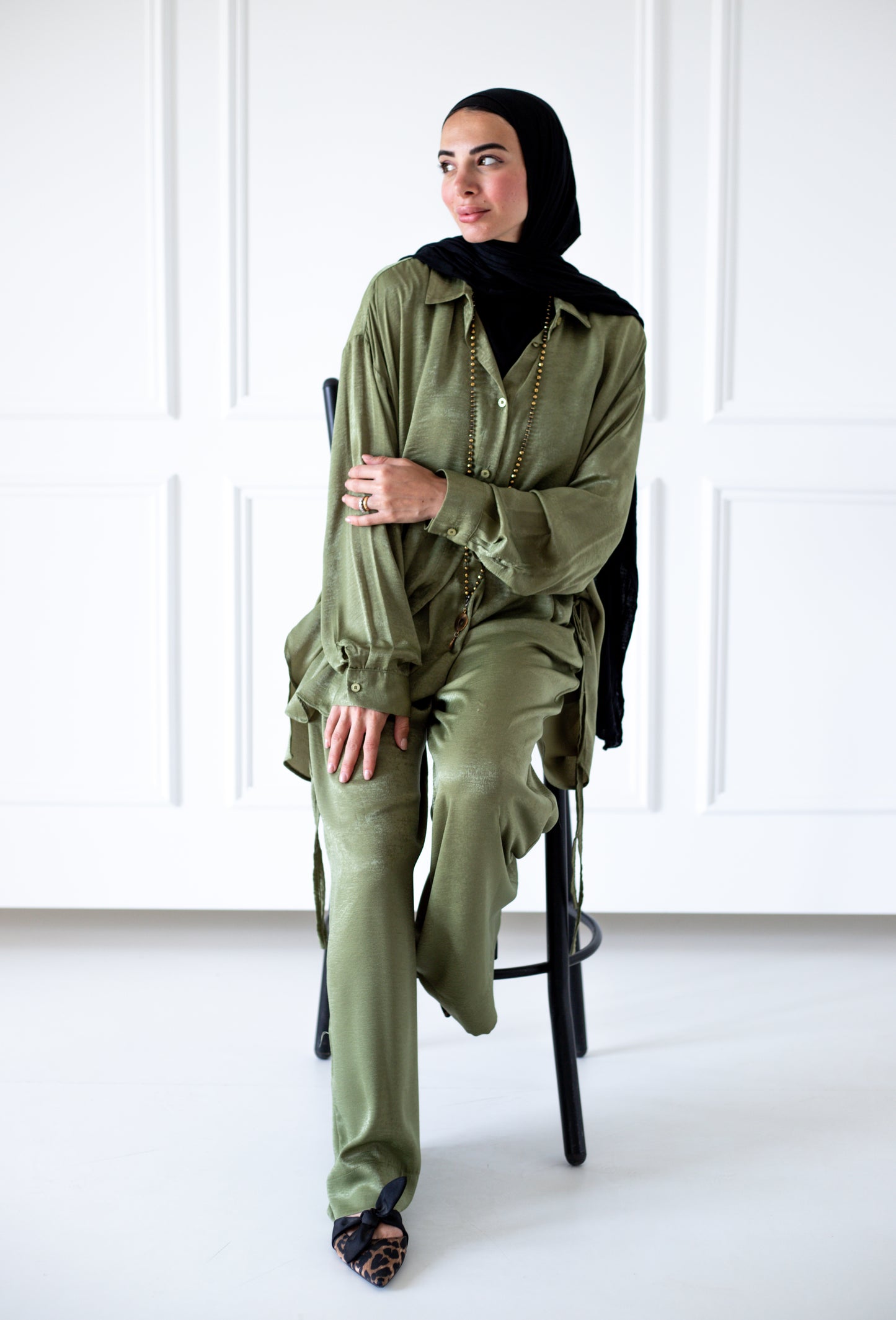 Tassel Satin Set — Olive