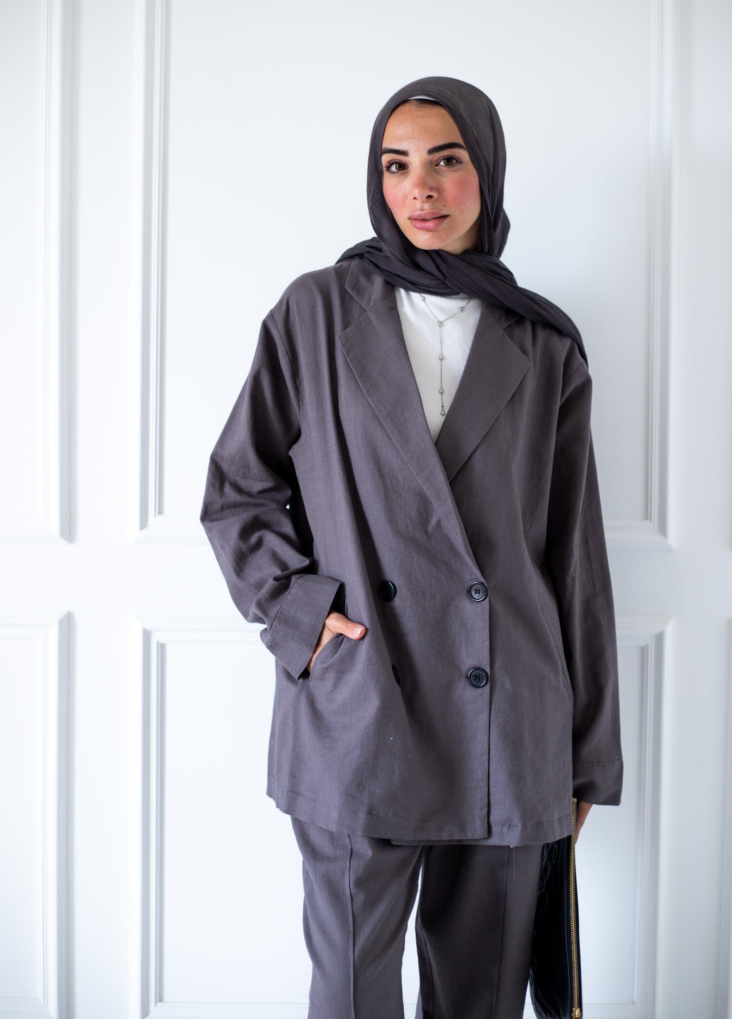 Linen Blazer Set — Grey