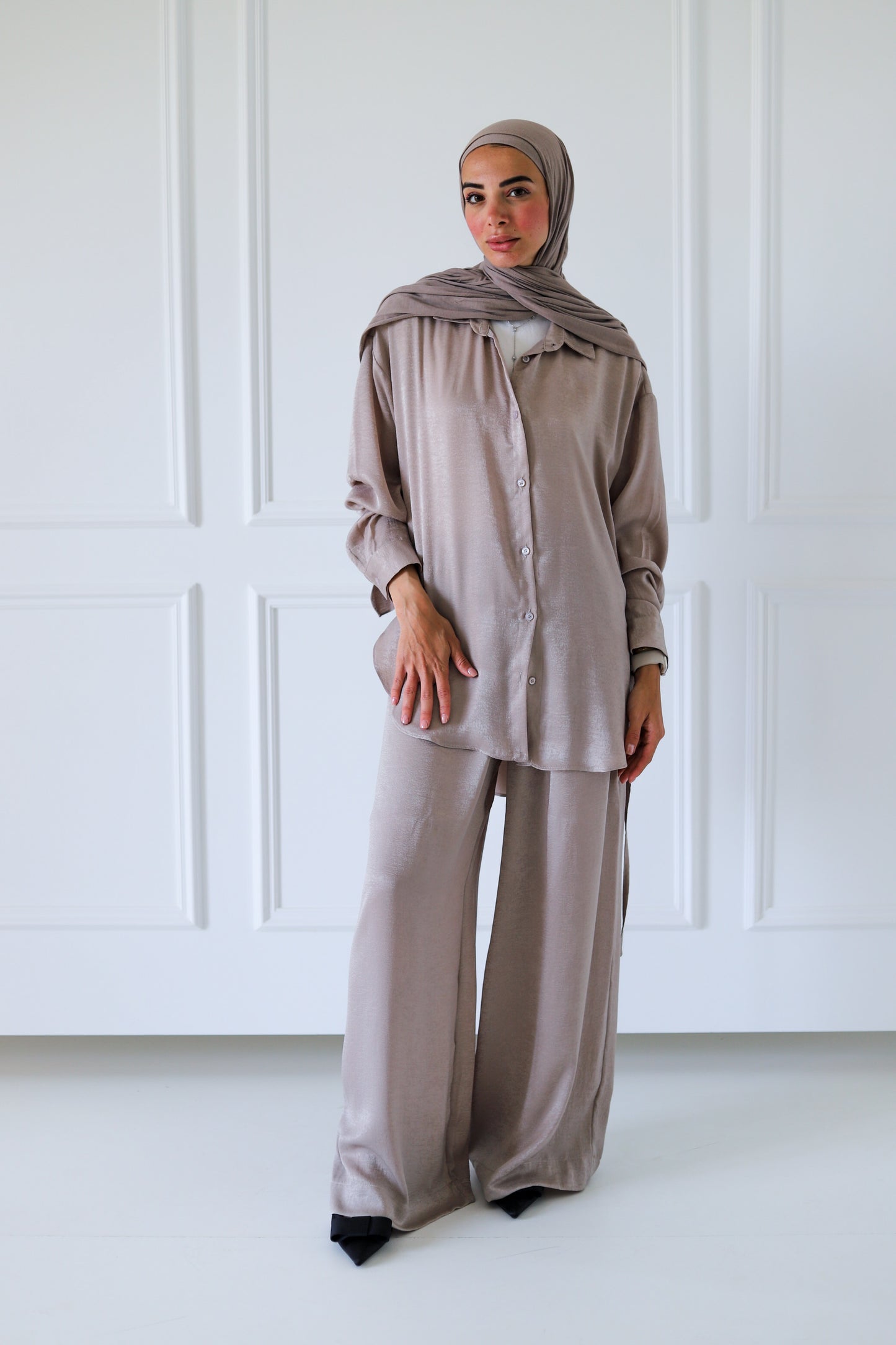 Tassel Satin Set — Latte