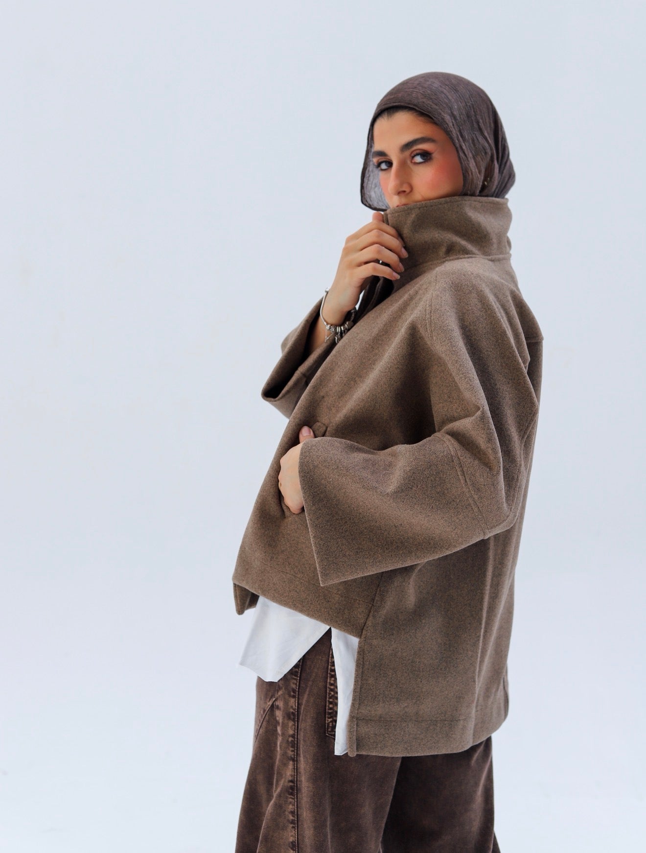 Wool High Low Jacket — Hazelnut Beige