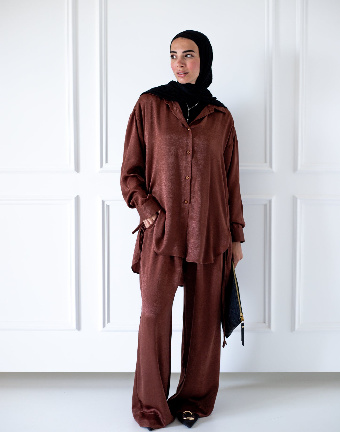 Tassel Satin Set — Brown