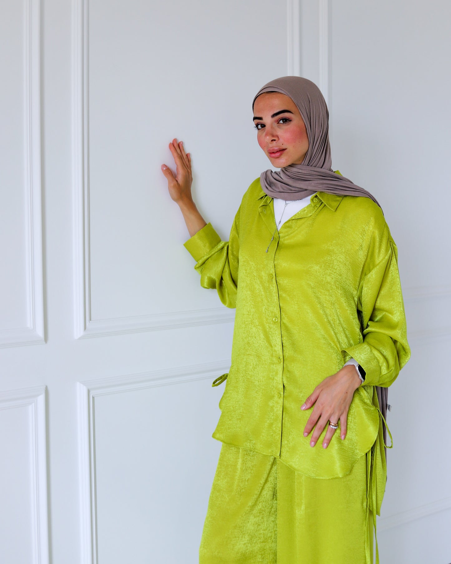 Tassel Satin Set — Lime Green