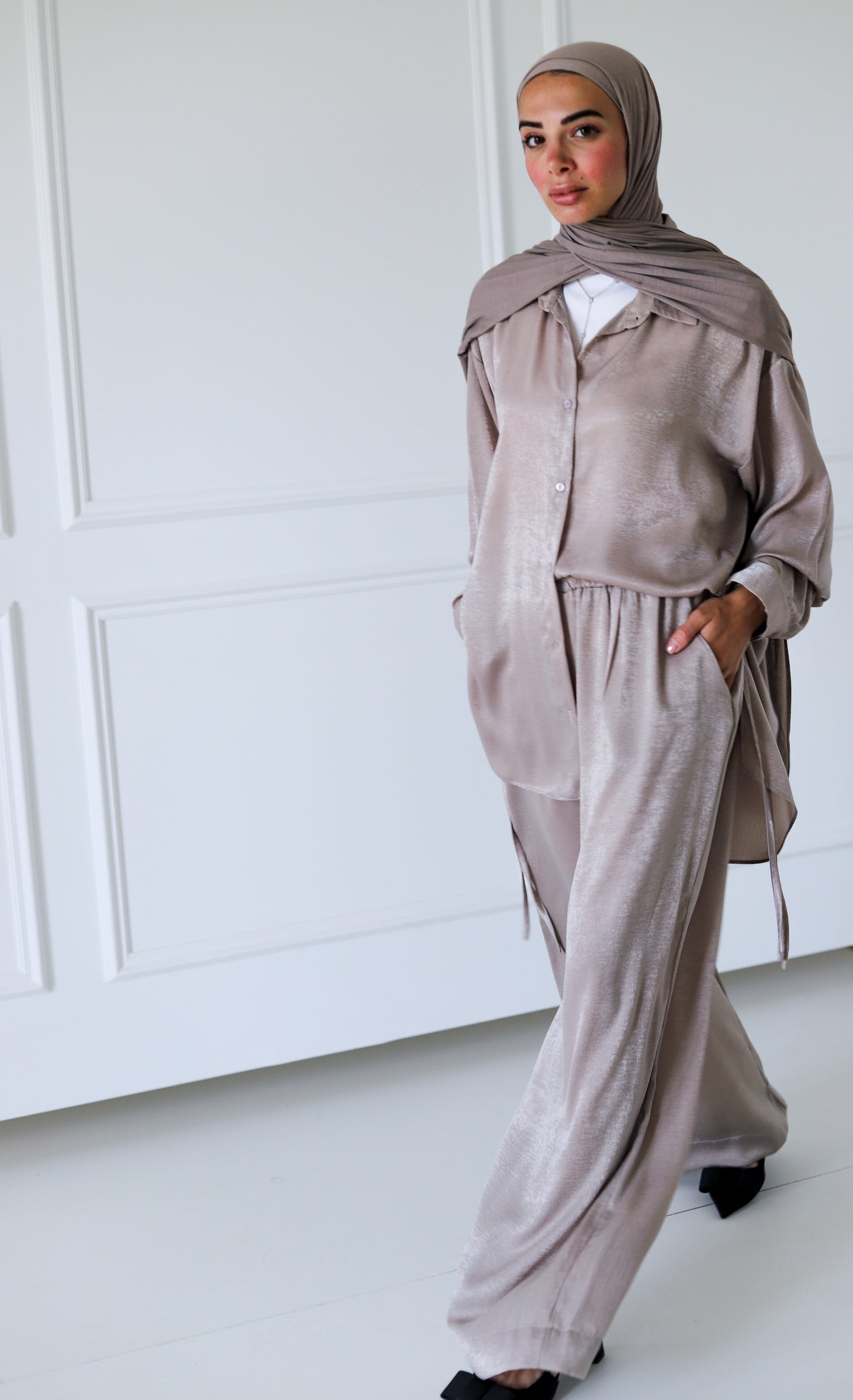 Tassel Satin Set — Latte