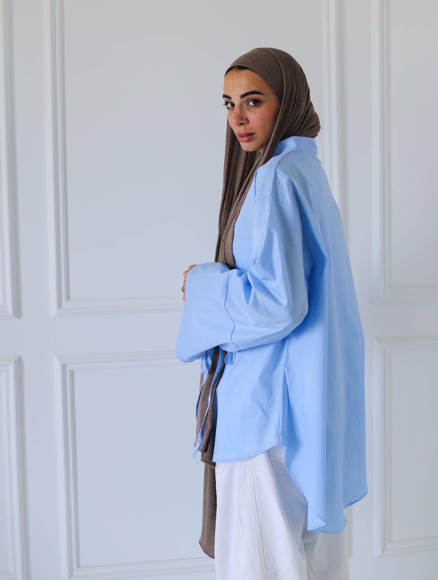 Ribbon Sleeves Shirt — Baby Blue