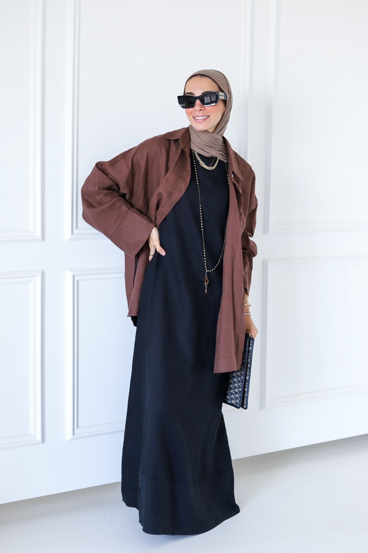 Big Slits Linen Shirt — Brown