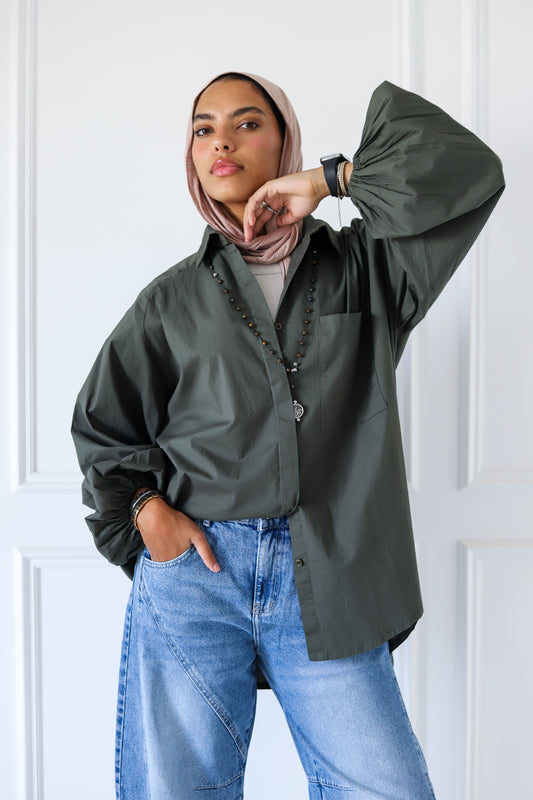 Jumper Sleeves Shirt - Olive