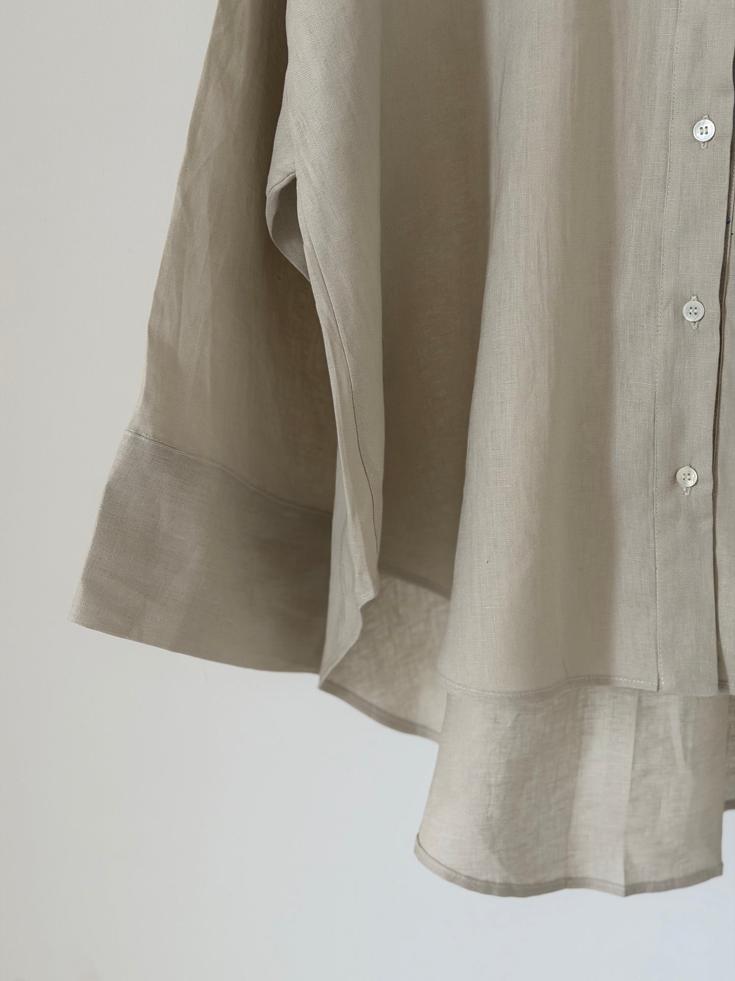 Rounded Linen Shirt — Beige