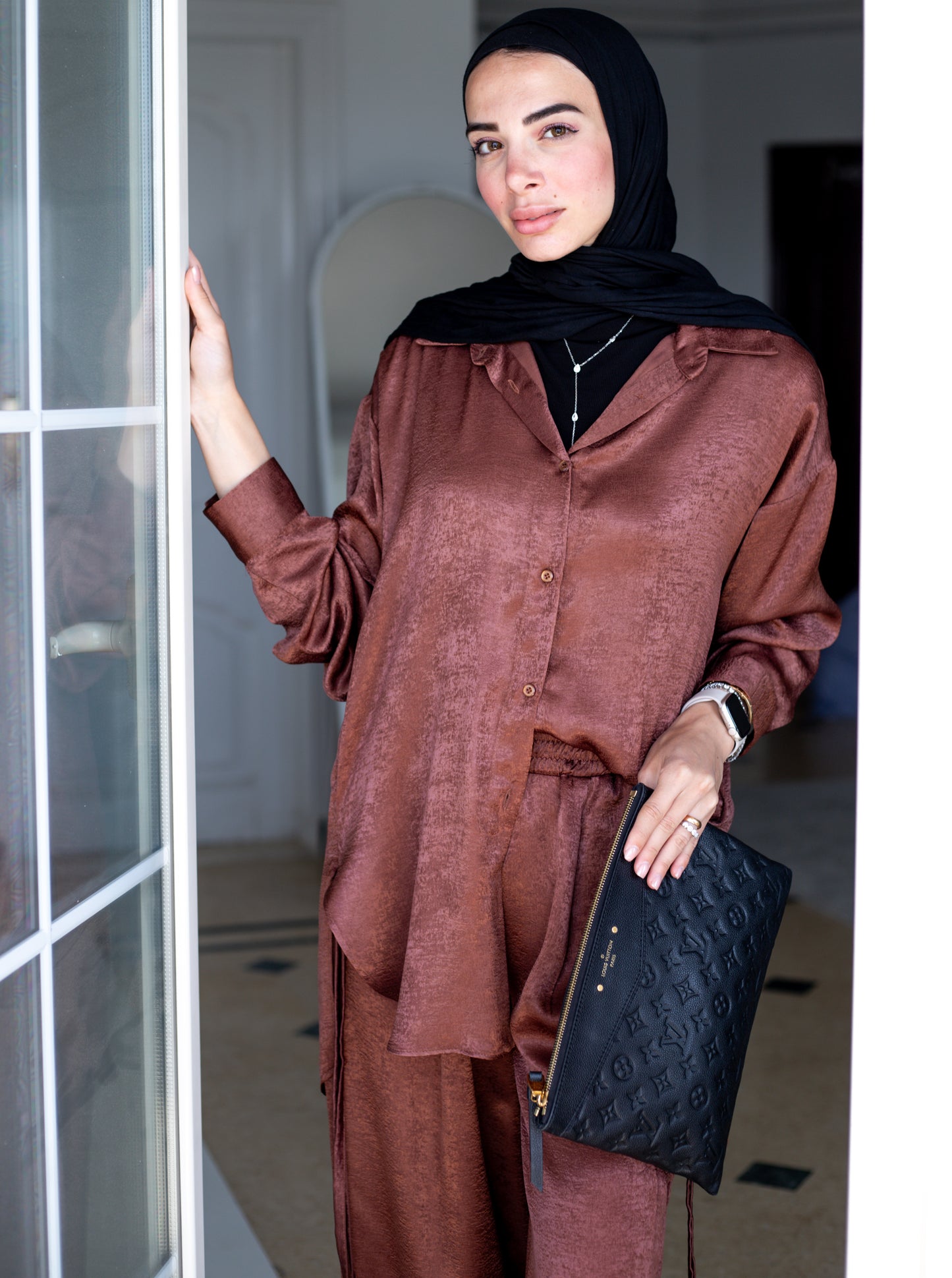 Tassel Satin Set — Brown