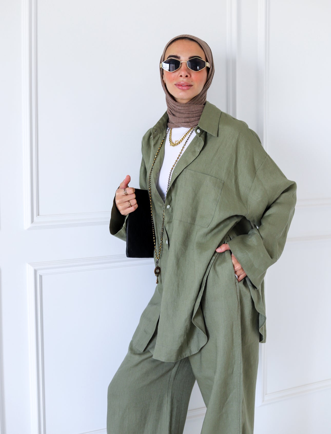 Big Slits Linen Shirt — Olive