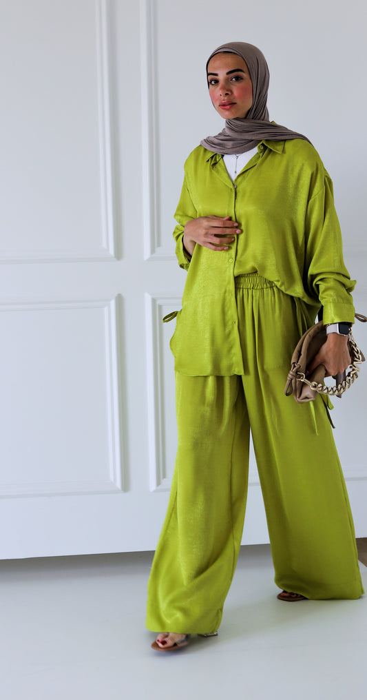 Tassel Satin Set — Lime Green