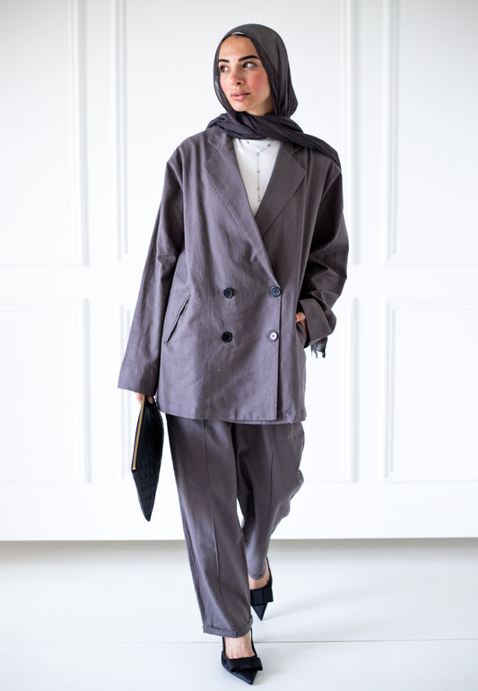 Linen Blazer Set — Grey
