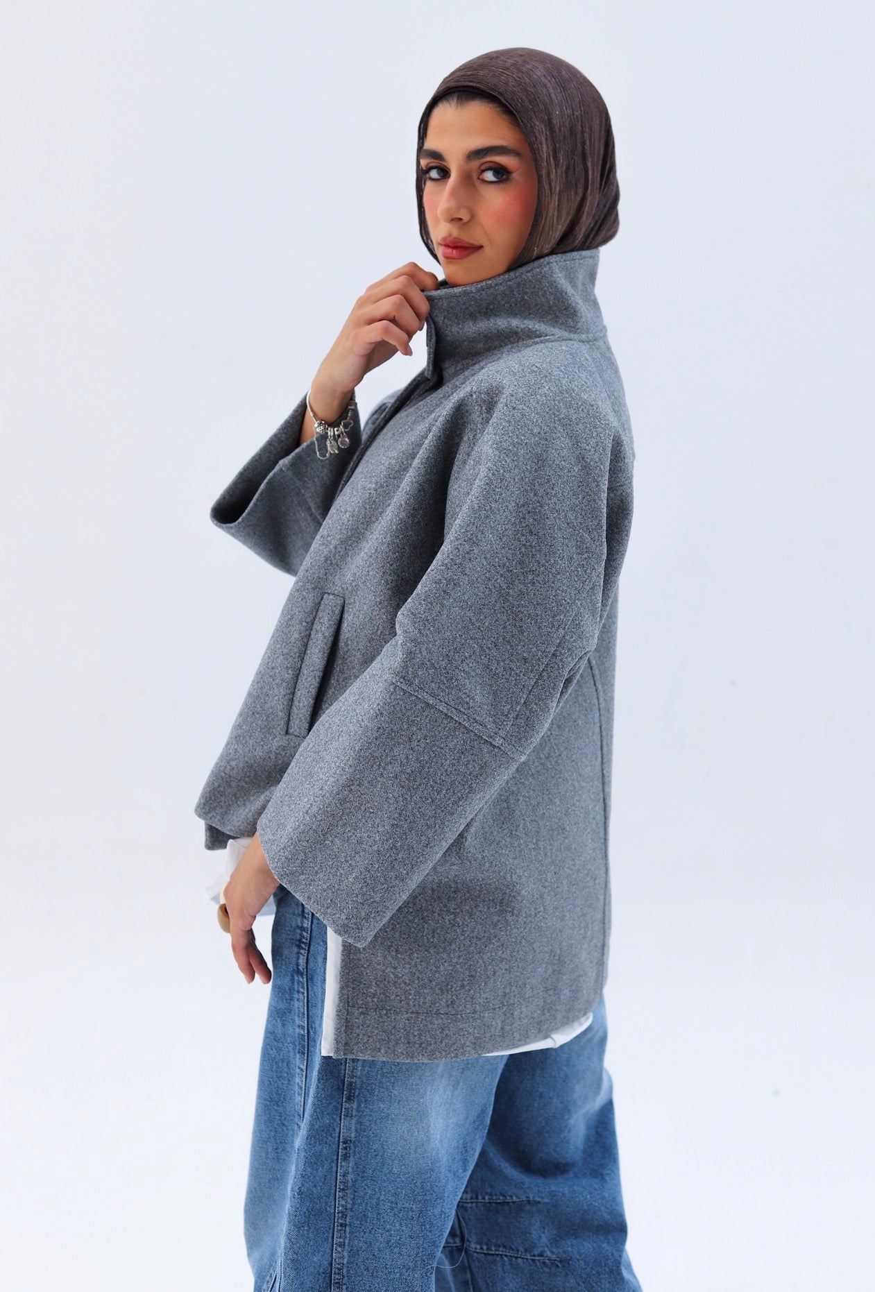 Wool High Low Jacket — Light Gray
