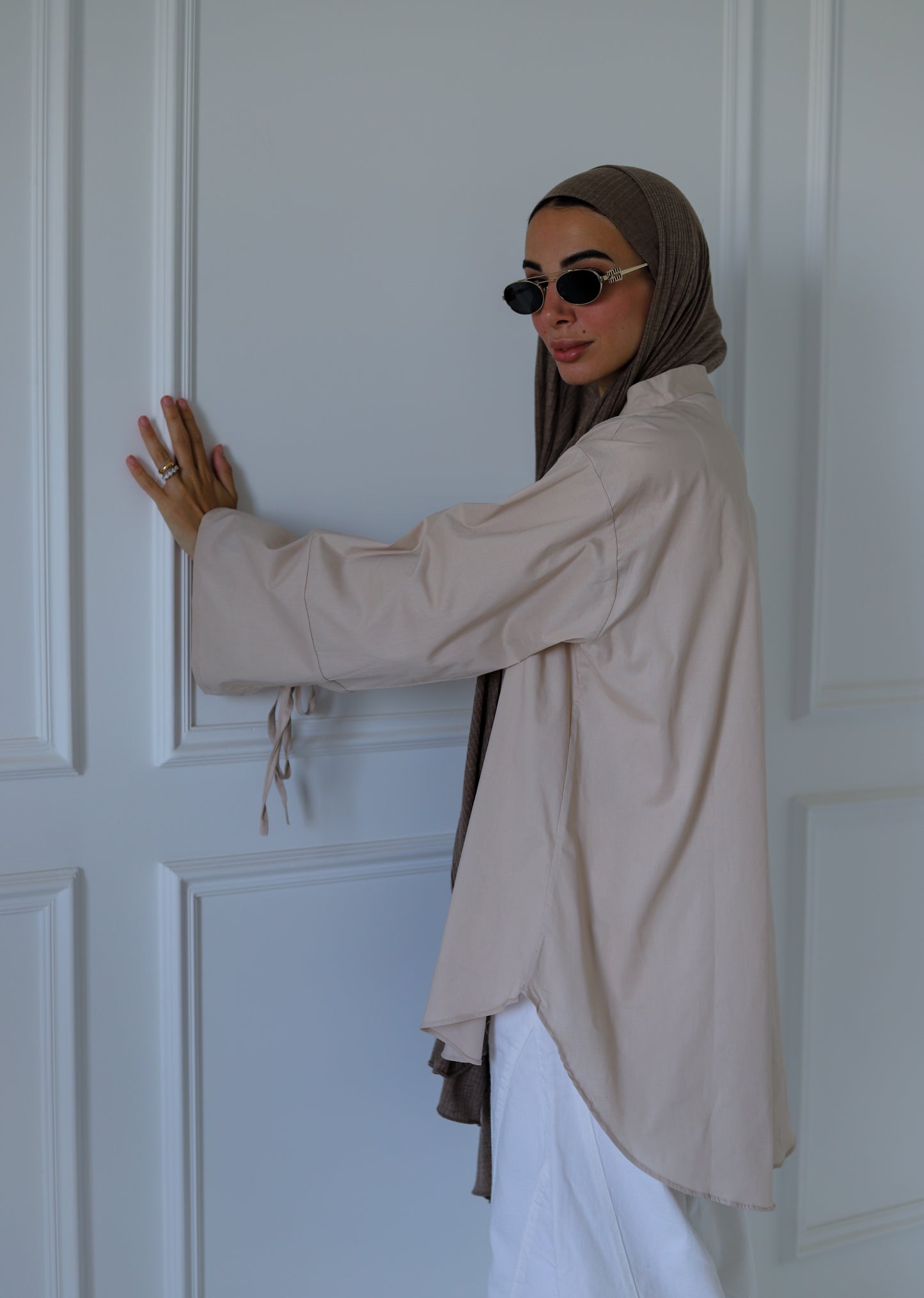 Ribbon Sleeves Shirt — Beige