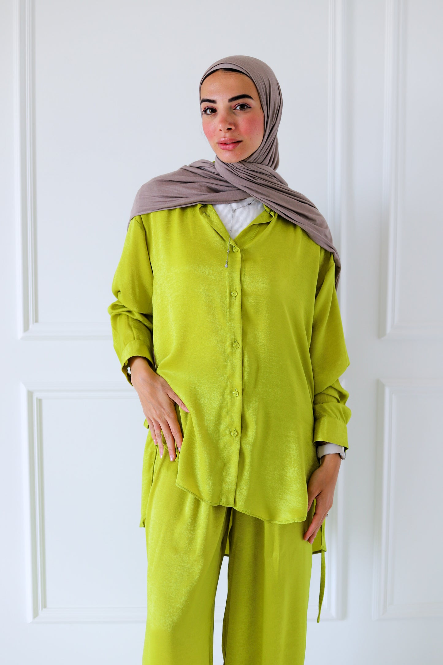 Tassel Satin Set — Lime Green
