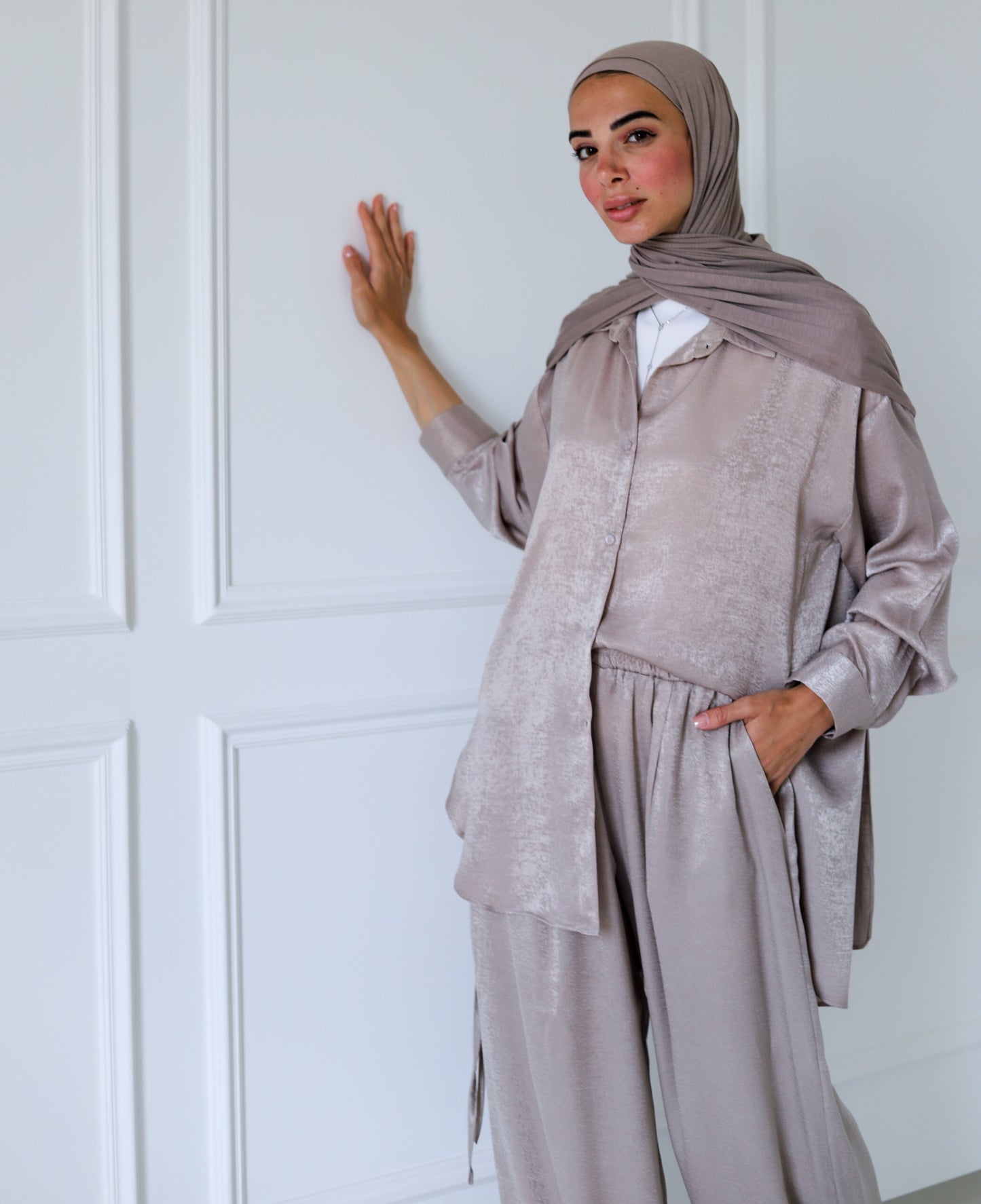 Tassel Satin Set — Latte