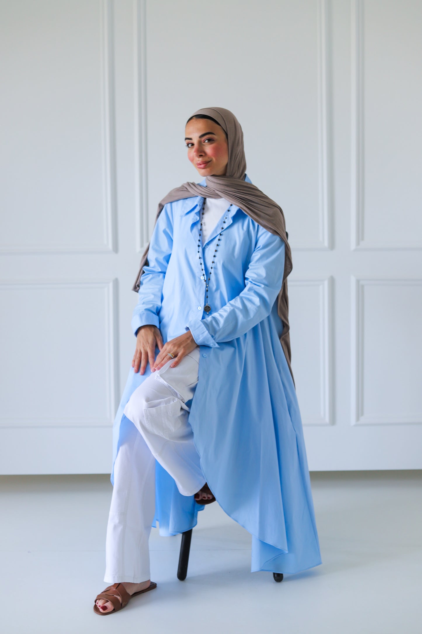 Flowy Long Shirt — Baby Blue
