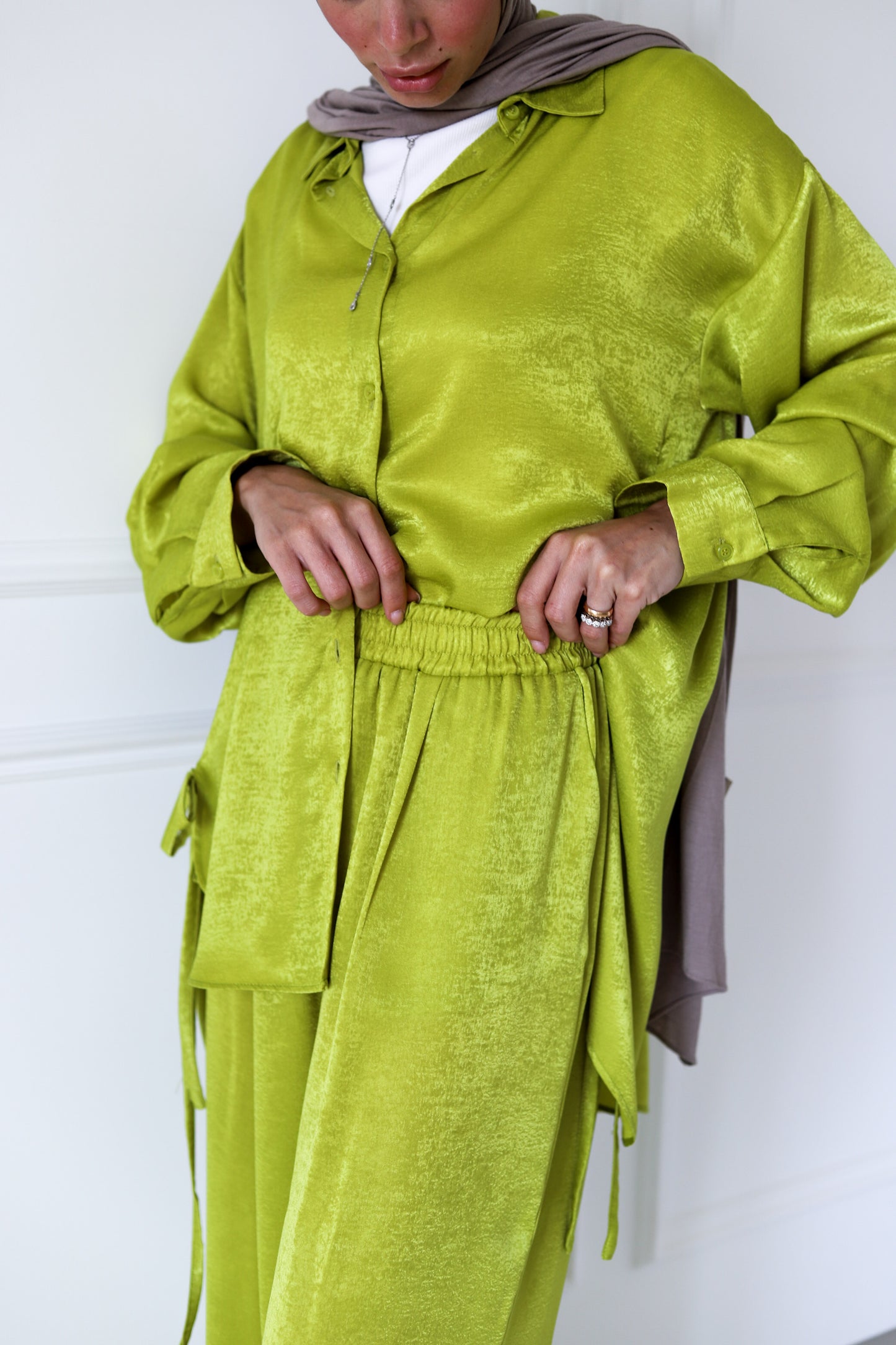 Tassel Satin Set — Lime Green