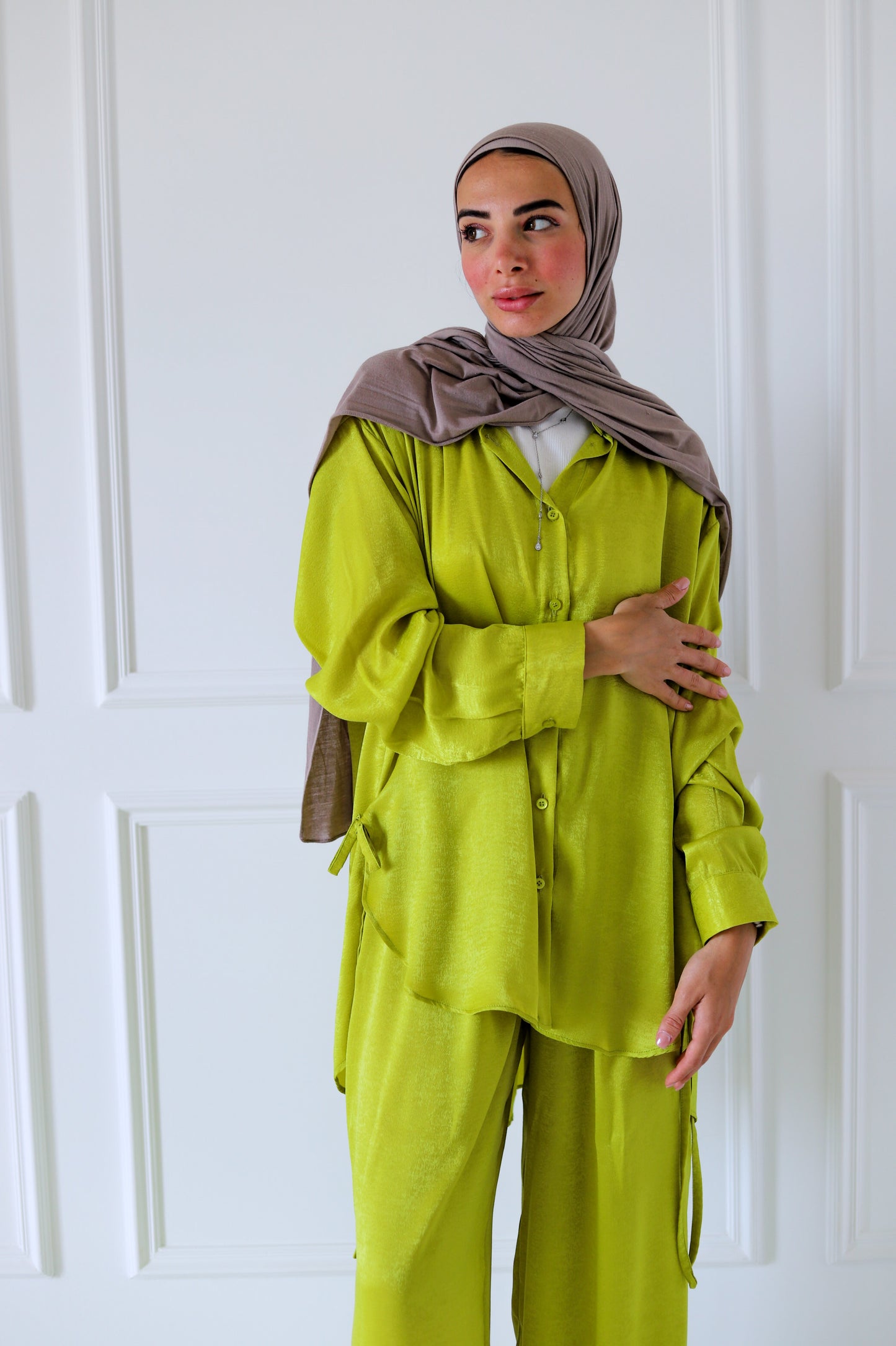 Tassel Satin Set — Lime Green