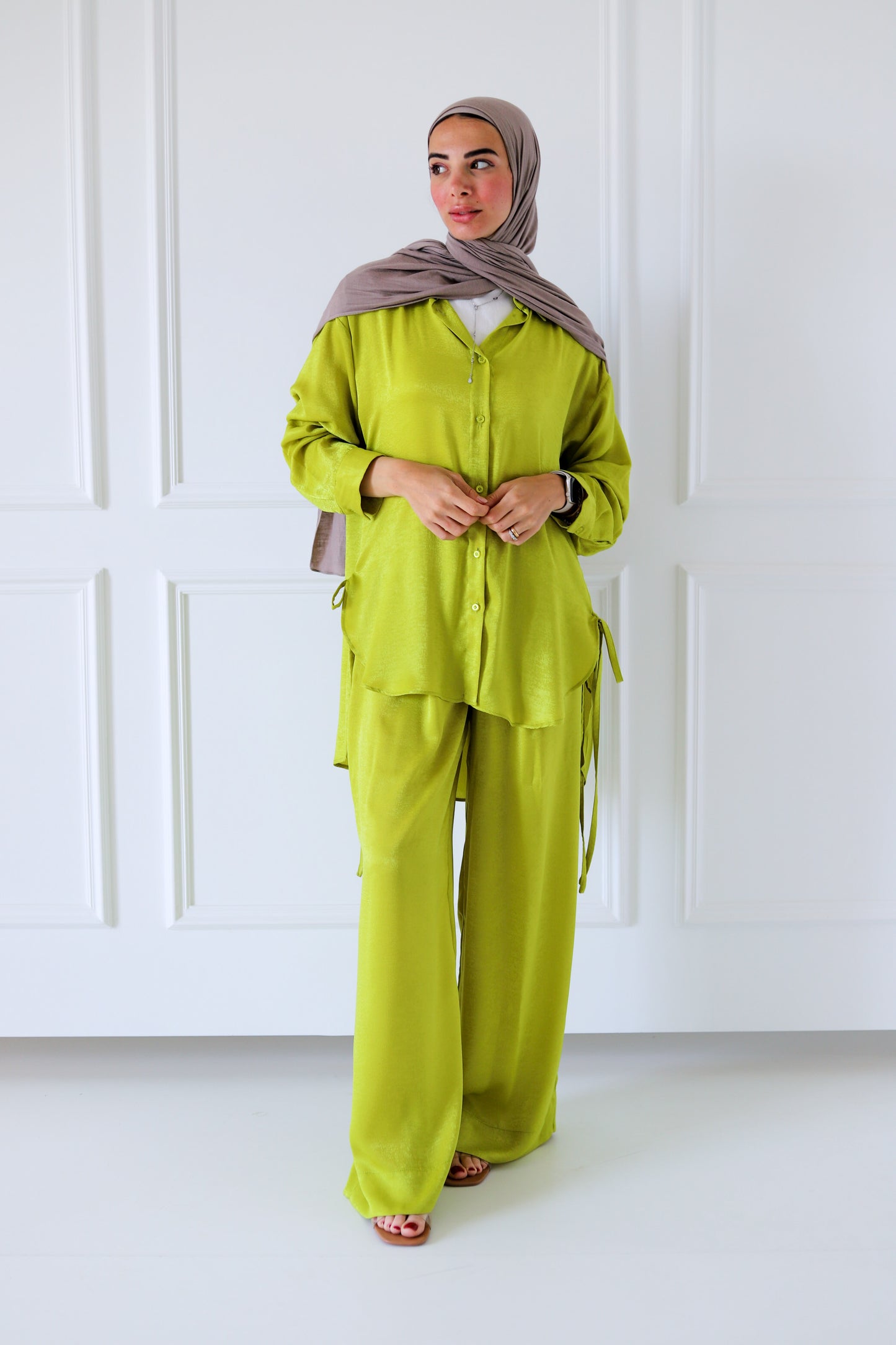 Tassel Satin Set — Lime Green
