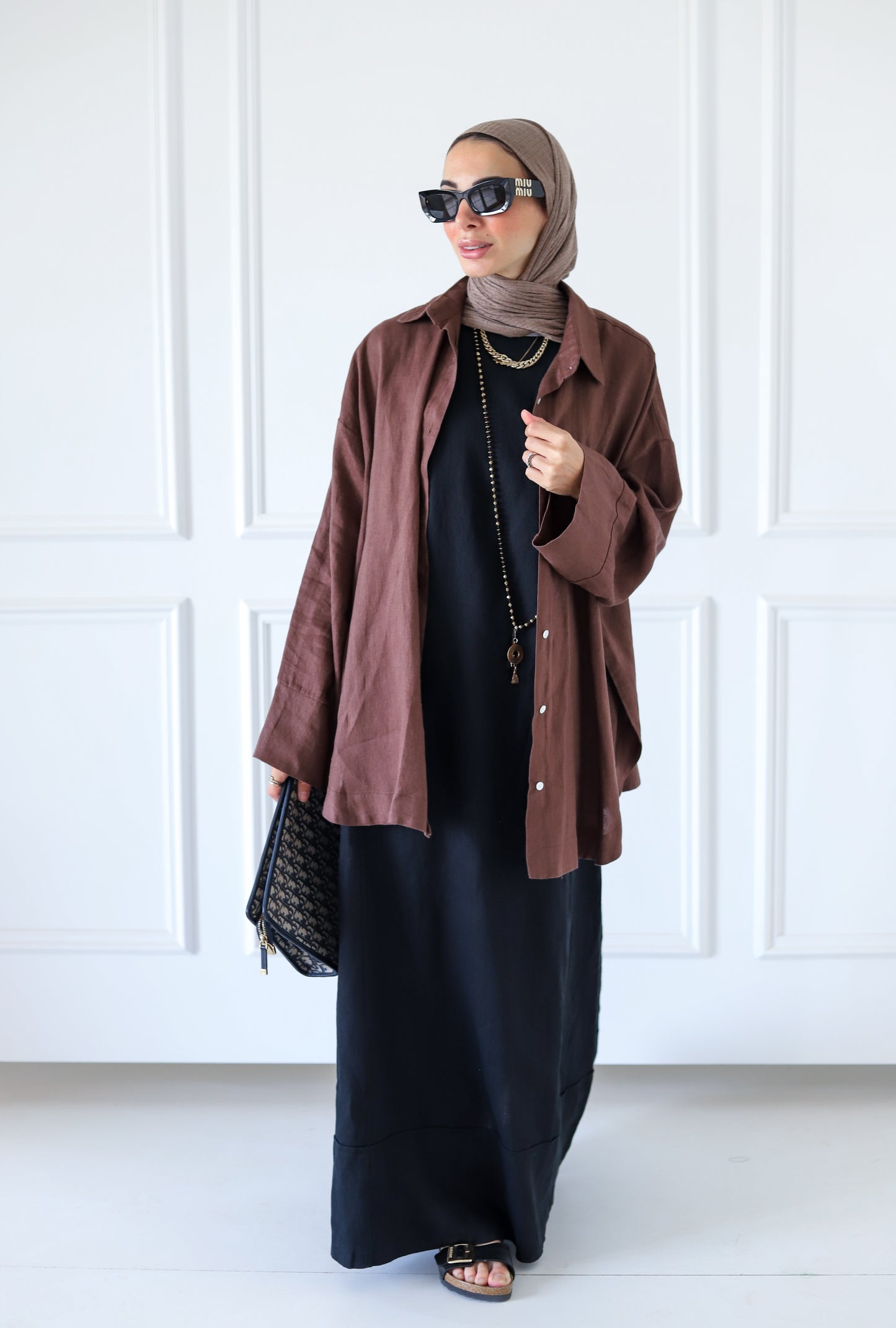 Big Slits Linen Shirt — Brown