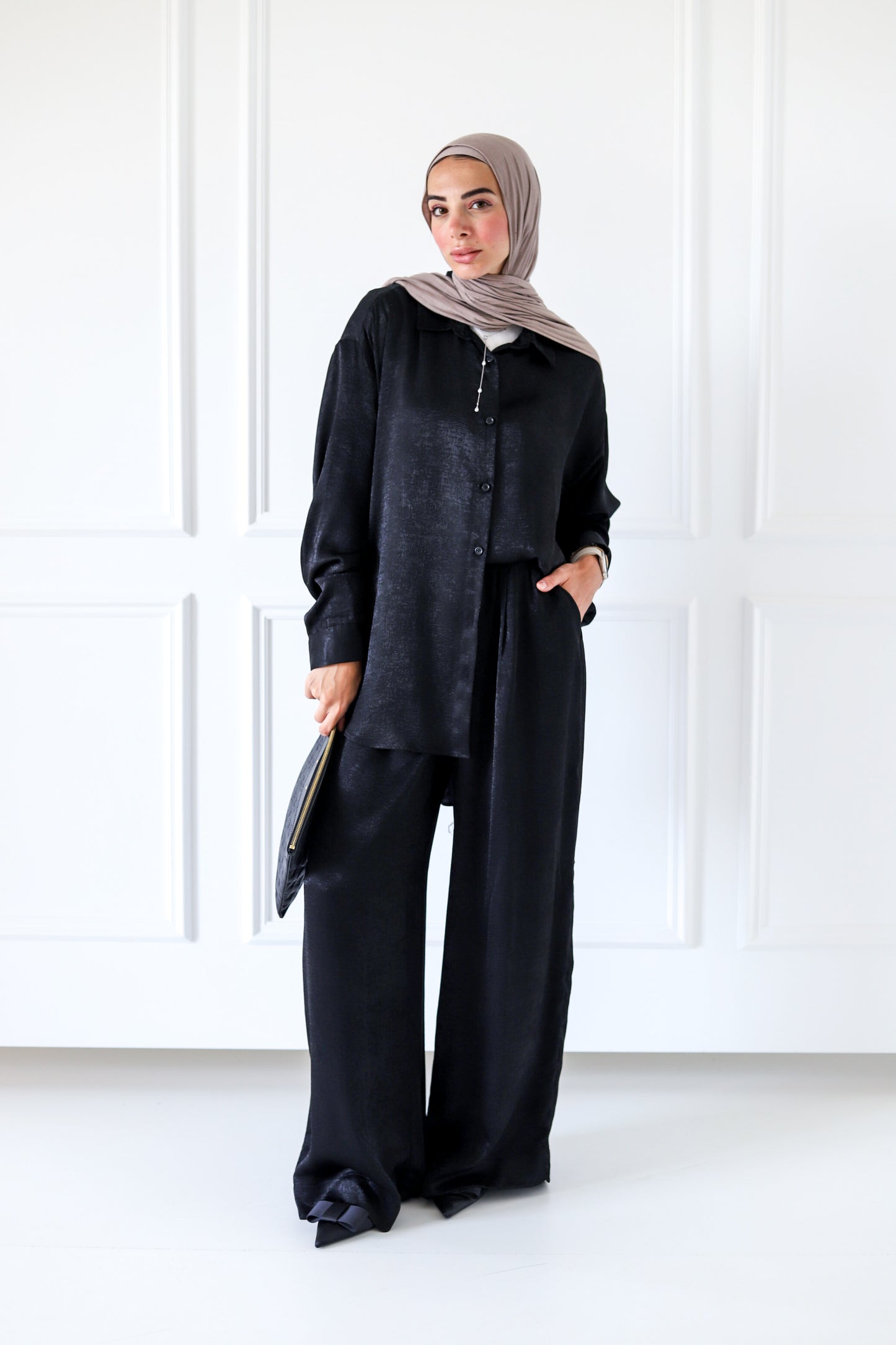 Tassel Satin Set — Black