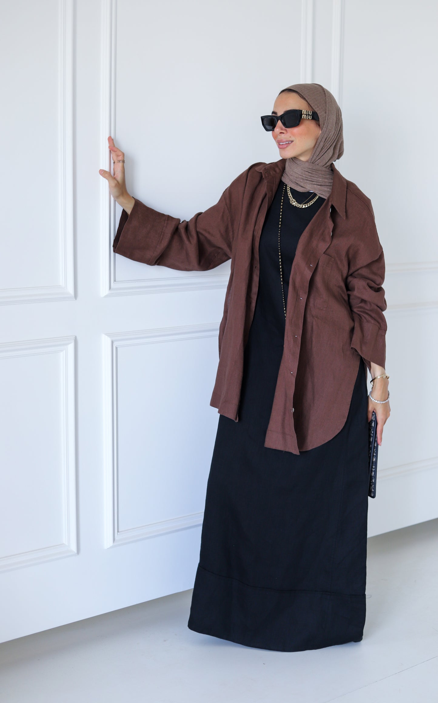 Big Slits Linen Shirt — Brown