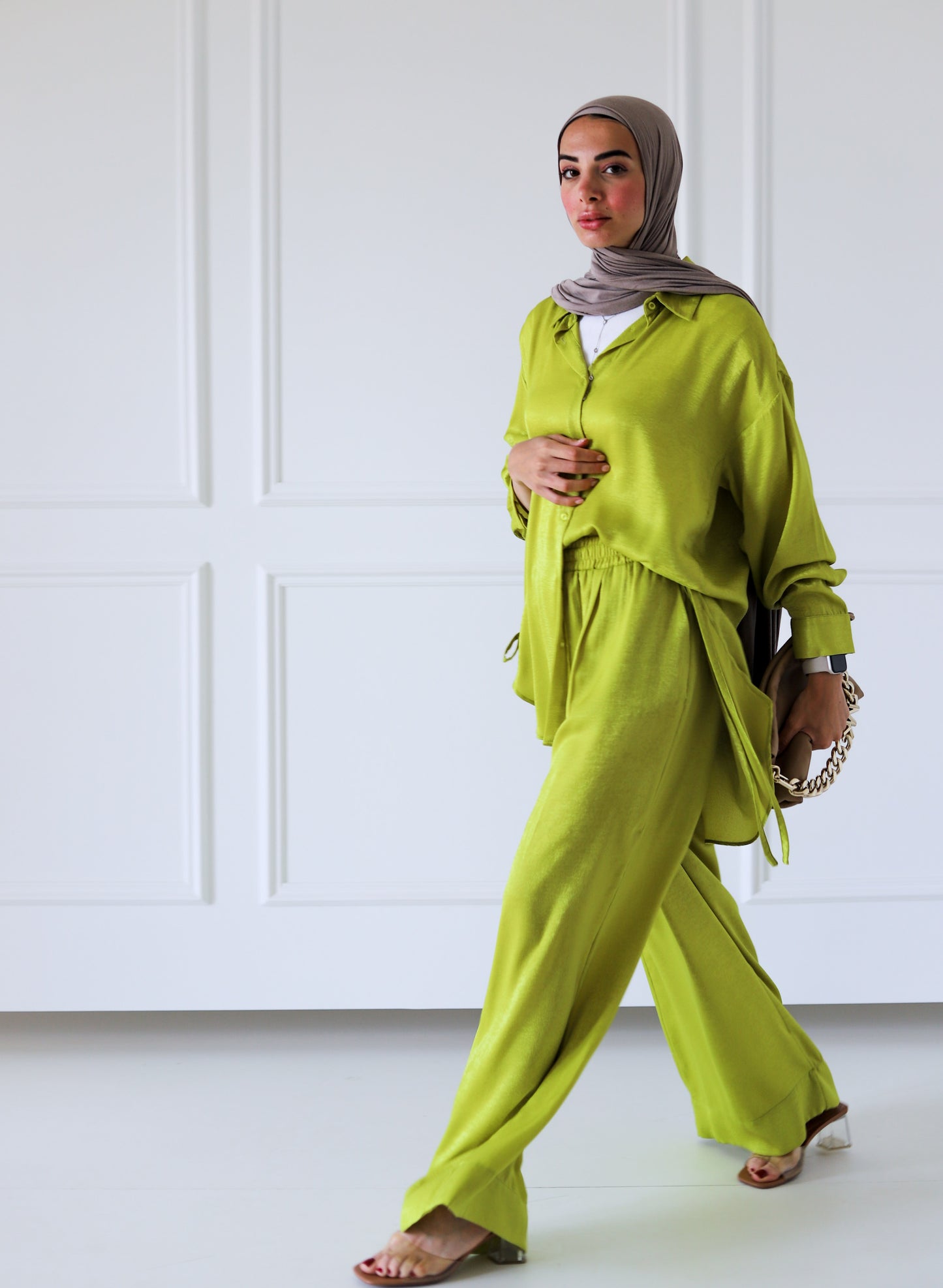 Tassel Satin Set — Lime Green