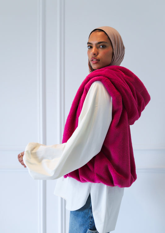 Teddy Fur Vest — Fuchsia