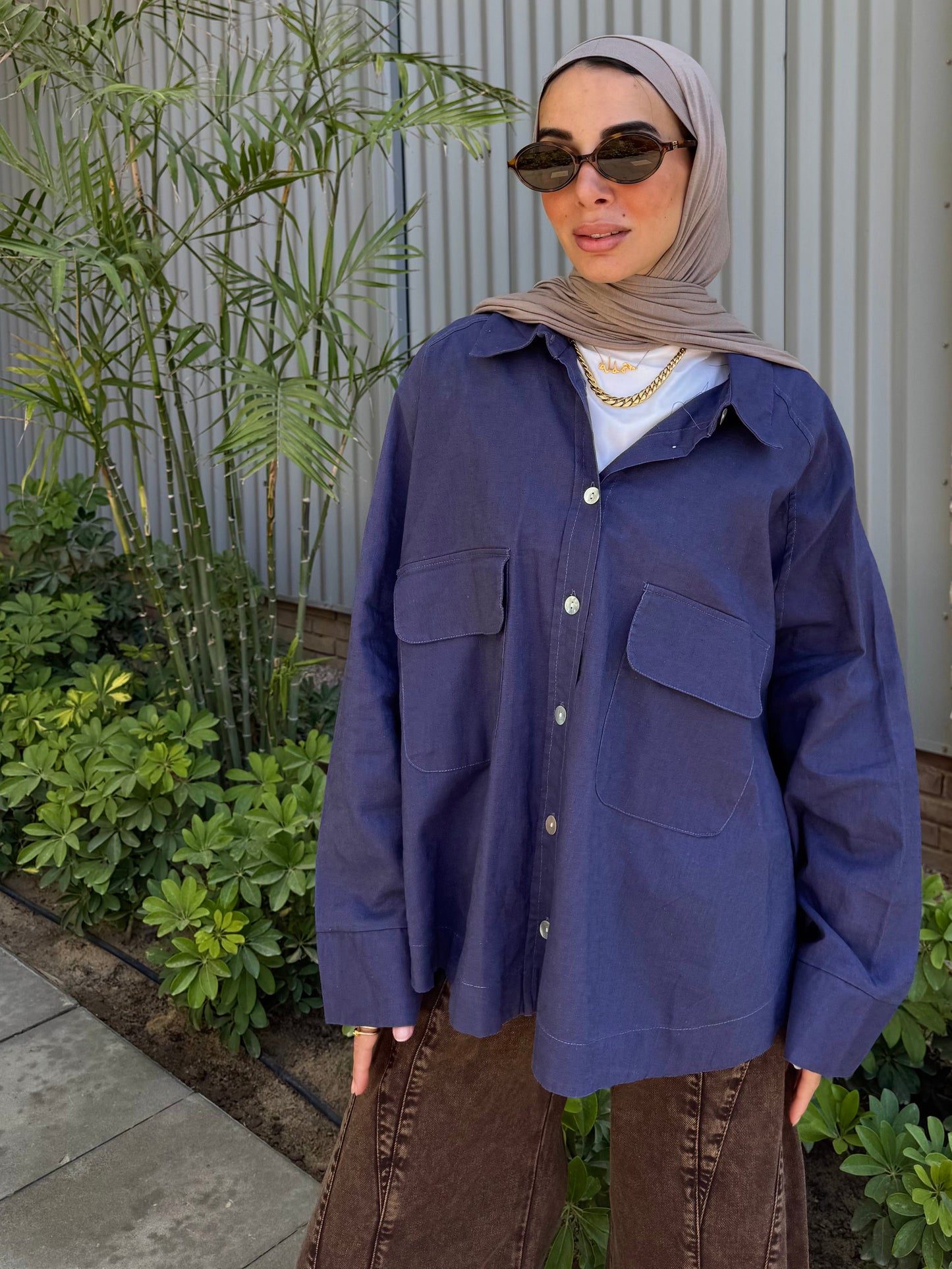 Wingo Linen Shirt — Navy Blue