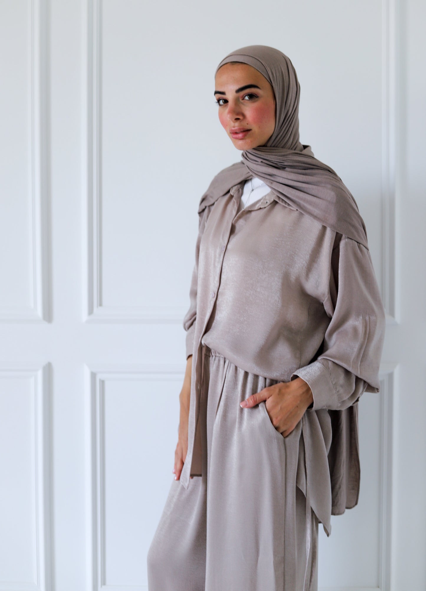 Tassel Satin Set — Latte