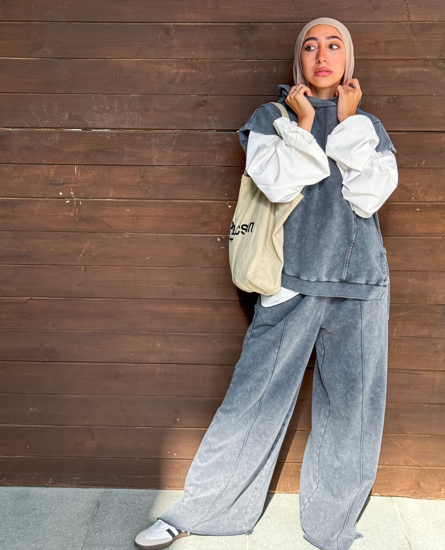 Basic Wide Leg Pants — Washed Grey