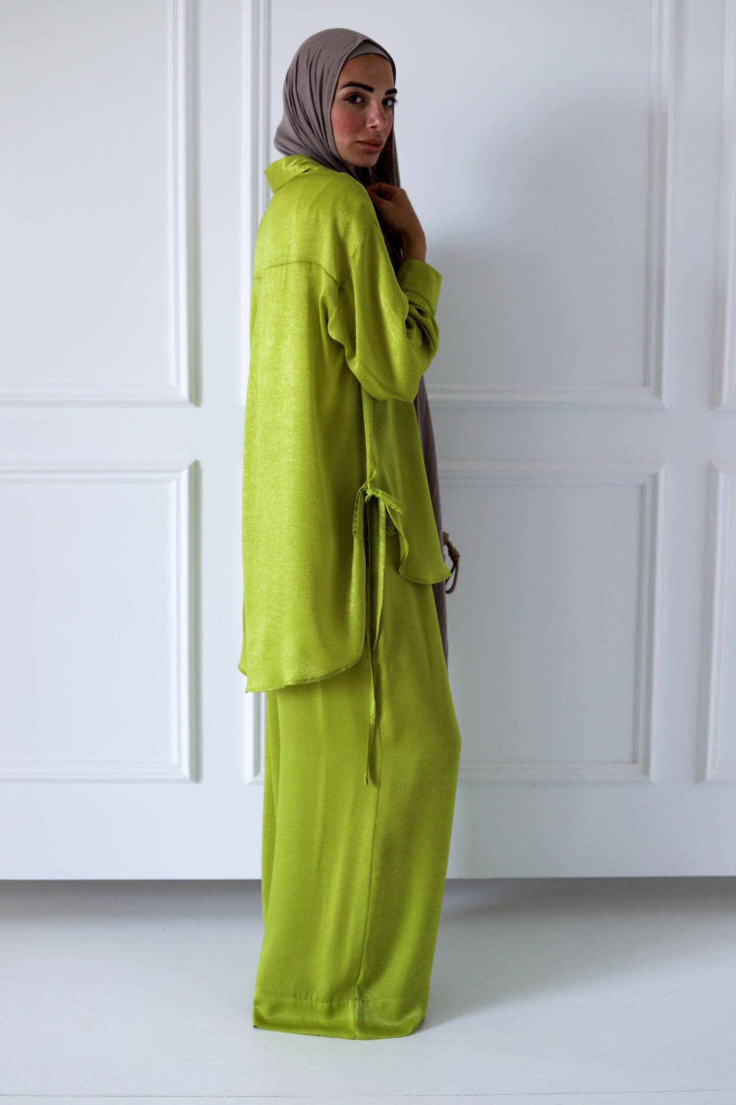 Tassel Satin Set — Lime Green