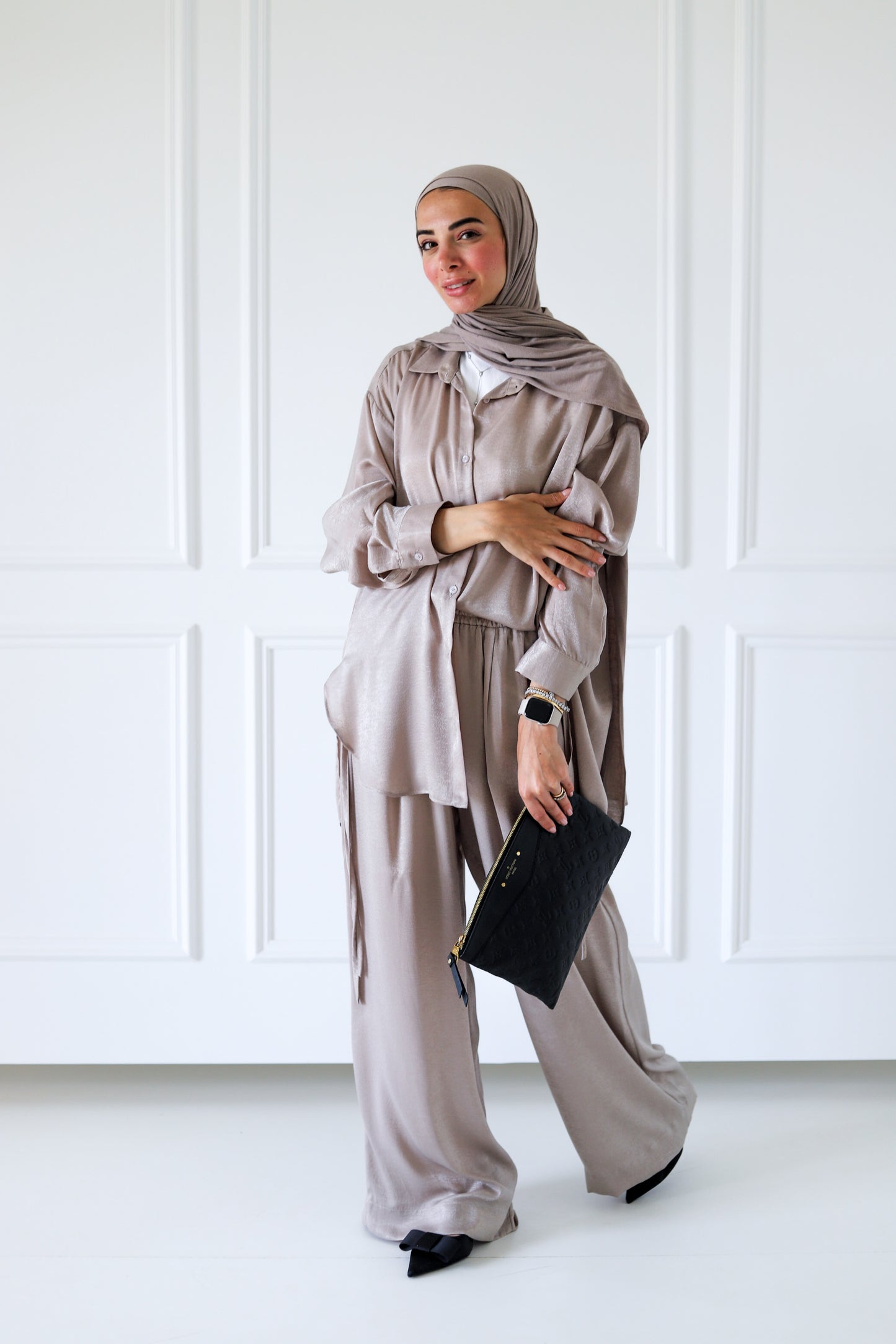 Tassel Satin Set — Latte