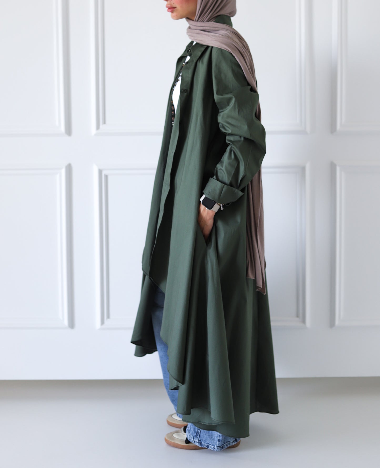 Flowy Long Shirt — Olive