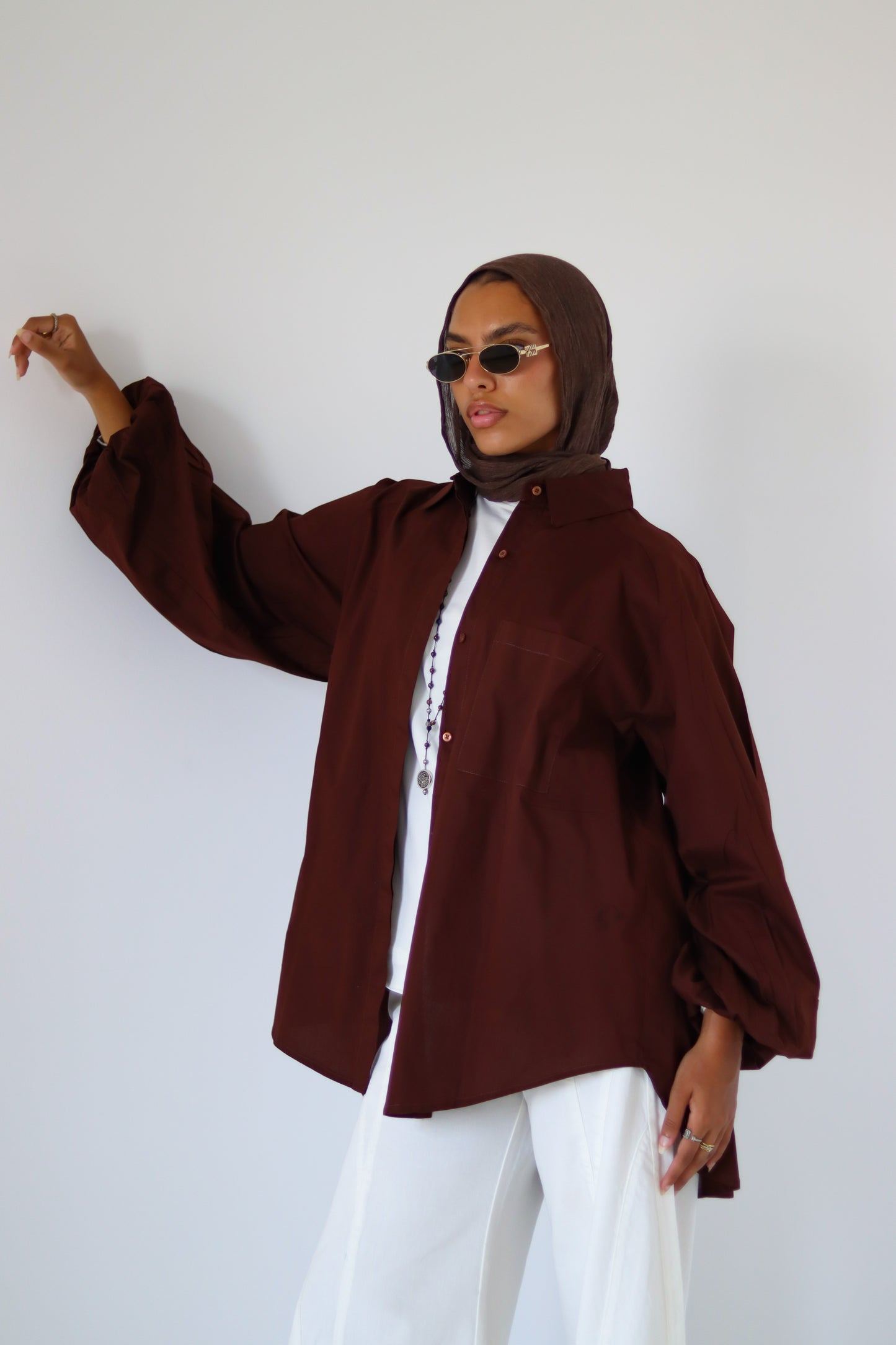 Jumper Sleeves Shirt — Brown