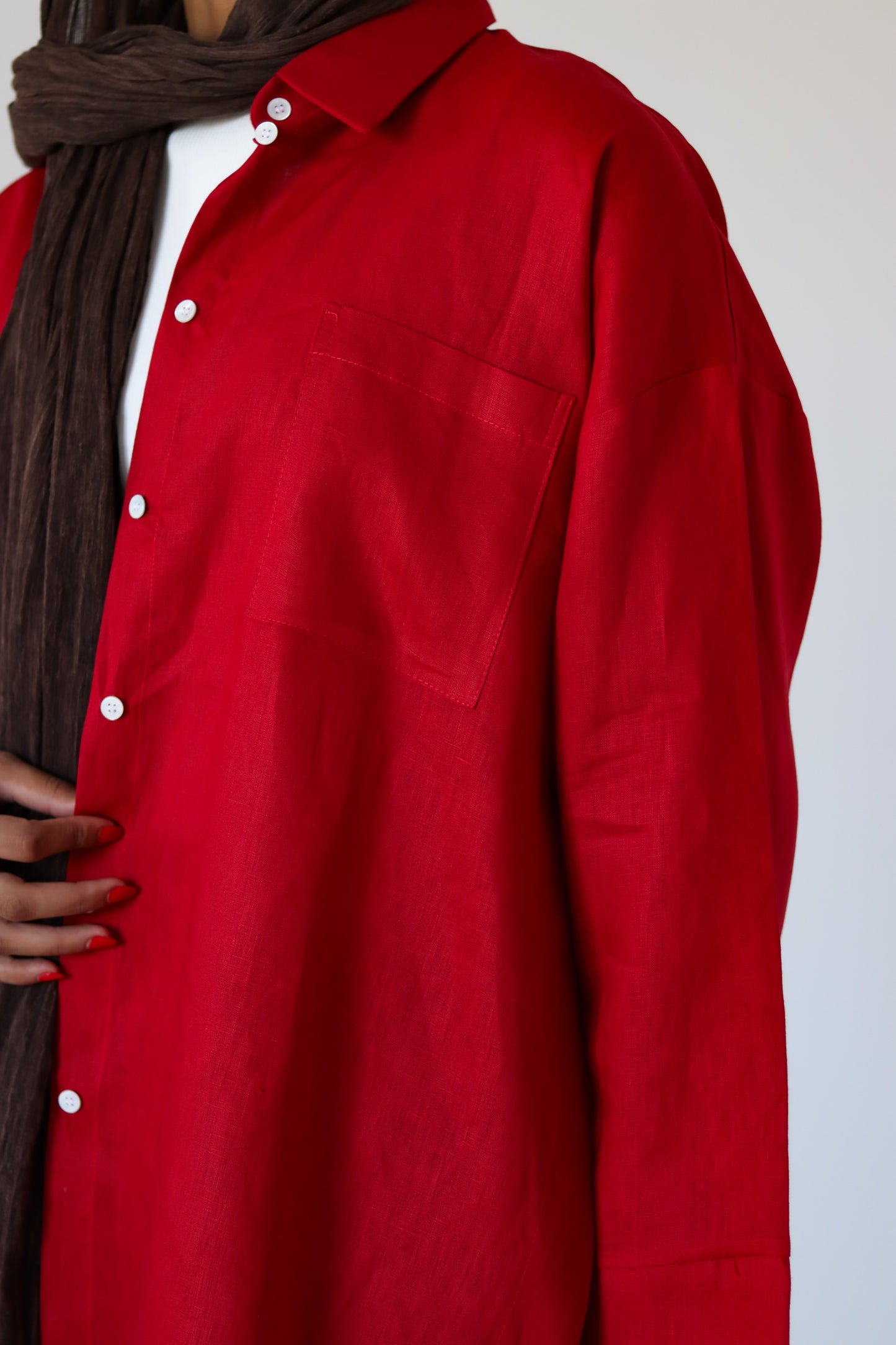 Big Slits Linen Shirt — Red