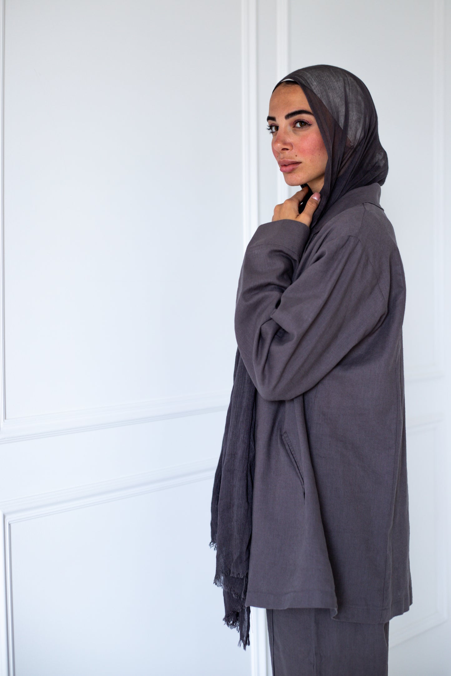 Linen Blazer Set — Grey