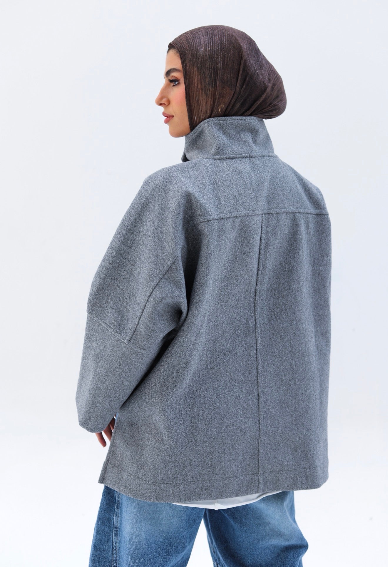 Wool High Low Jacket — Light Gray