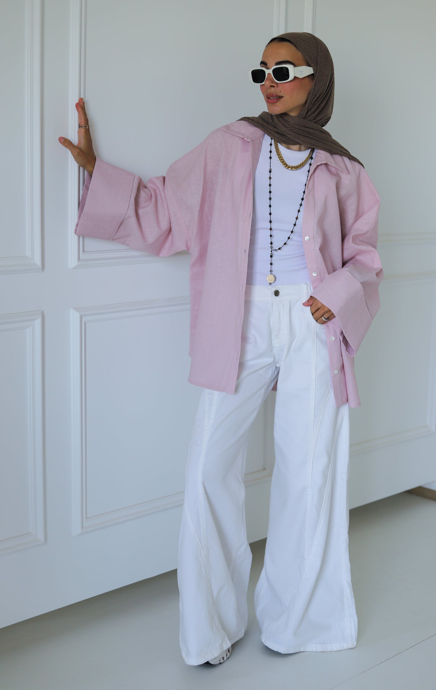 Luna Linen Shirt — Baby Pink