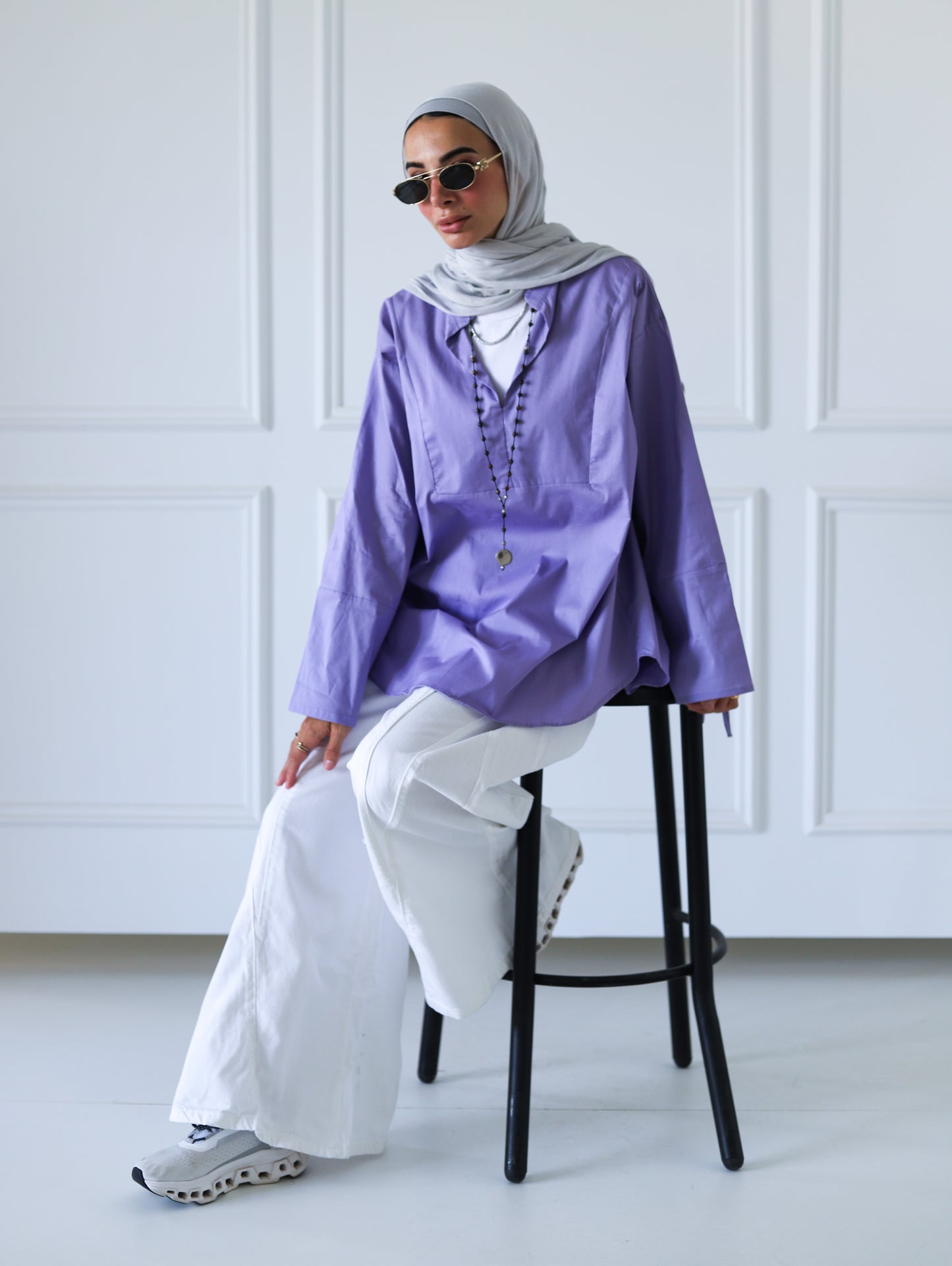 Ribbon Sleeves Shirt — Lilac