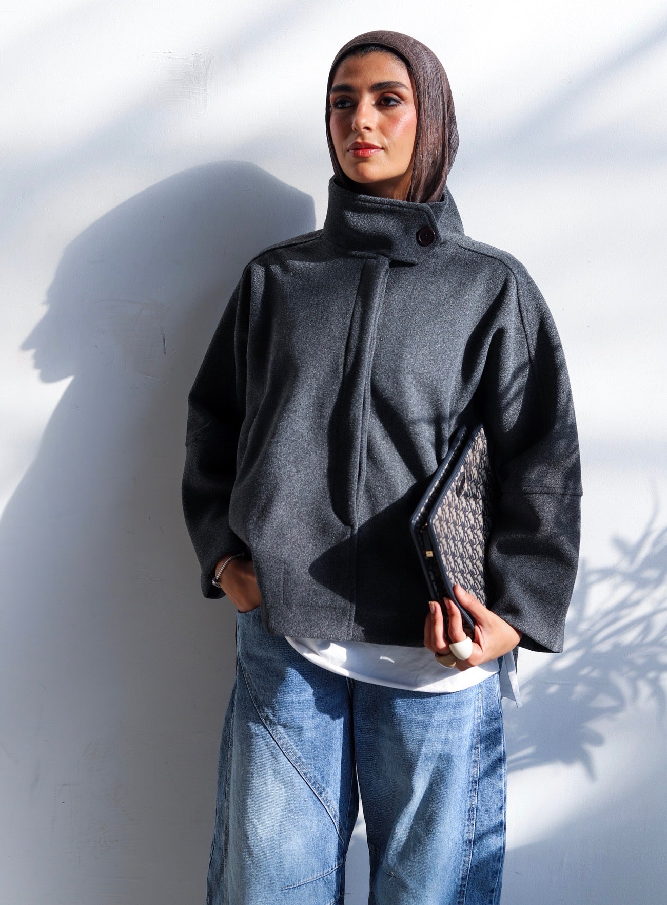 Wool High Low Jacket — Dark Gray