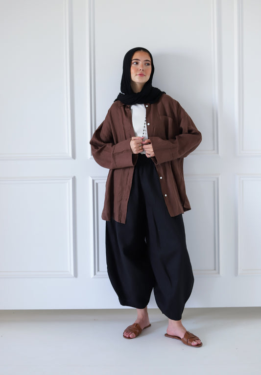 Balloon Linen Pants — Black