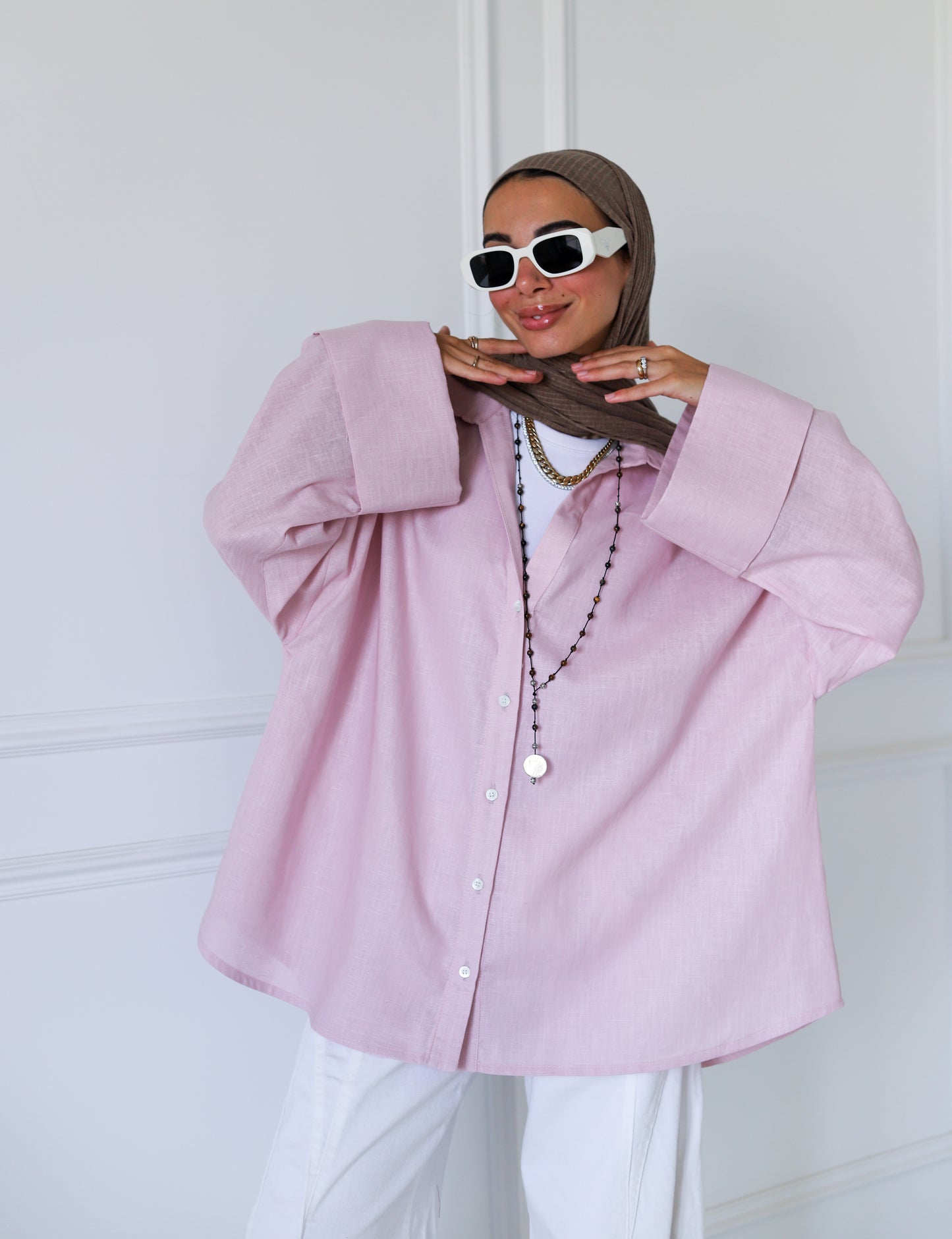 Luna Linen Shirt — Baby Pink