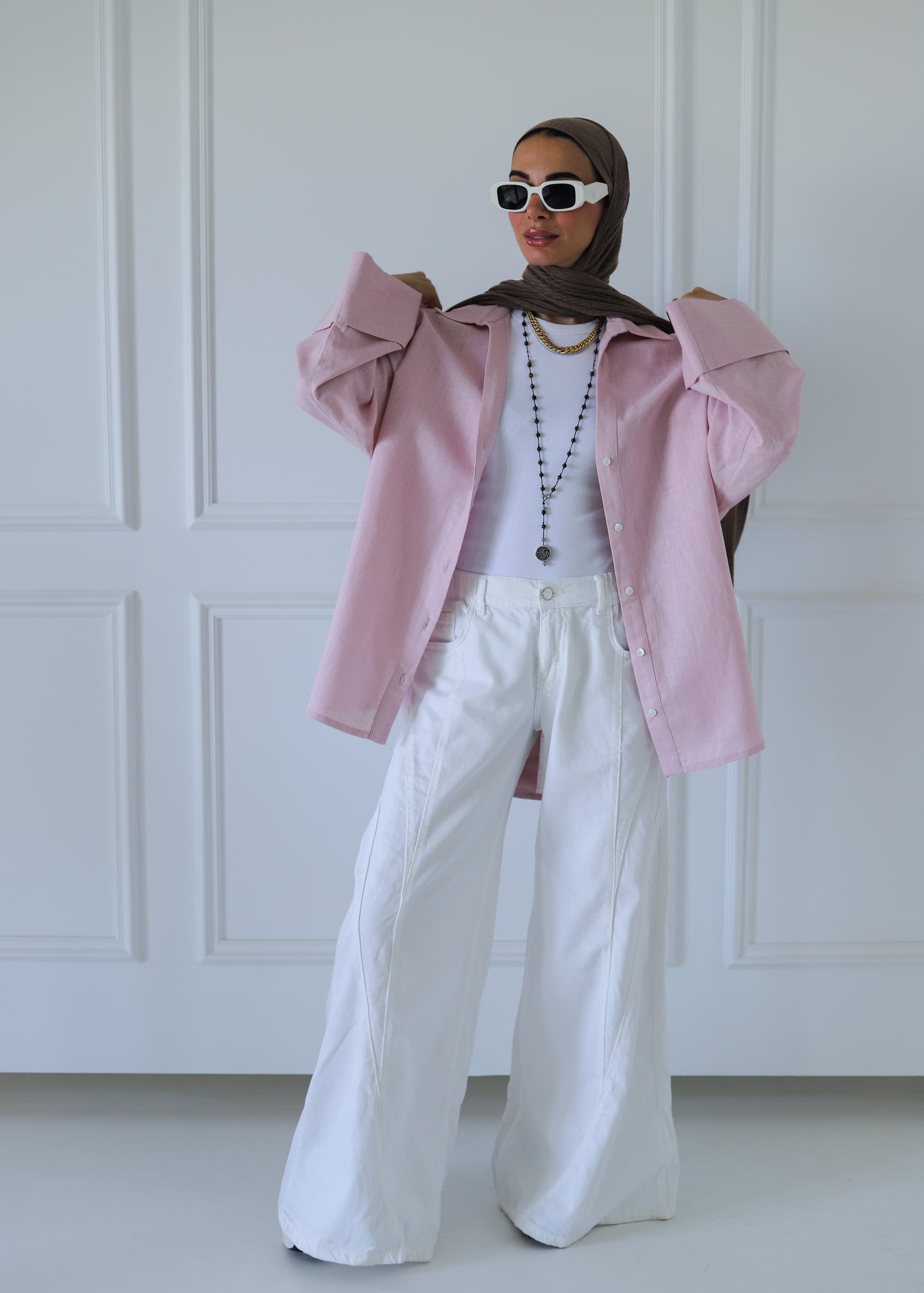 Luna Linen Shirt — Baby Pink