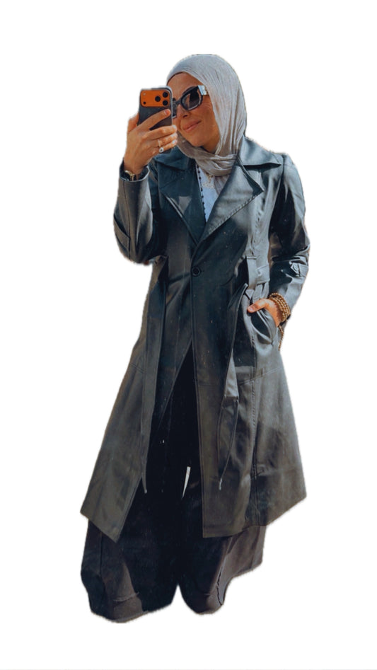 Faux Leather Coat — Black