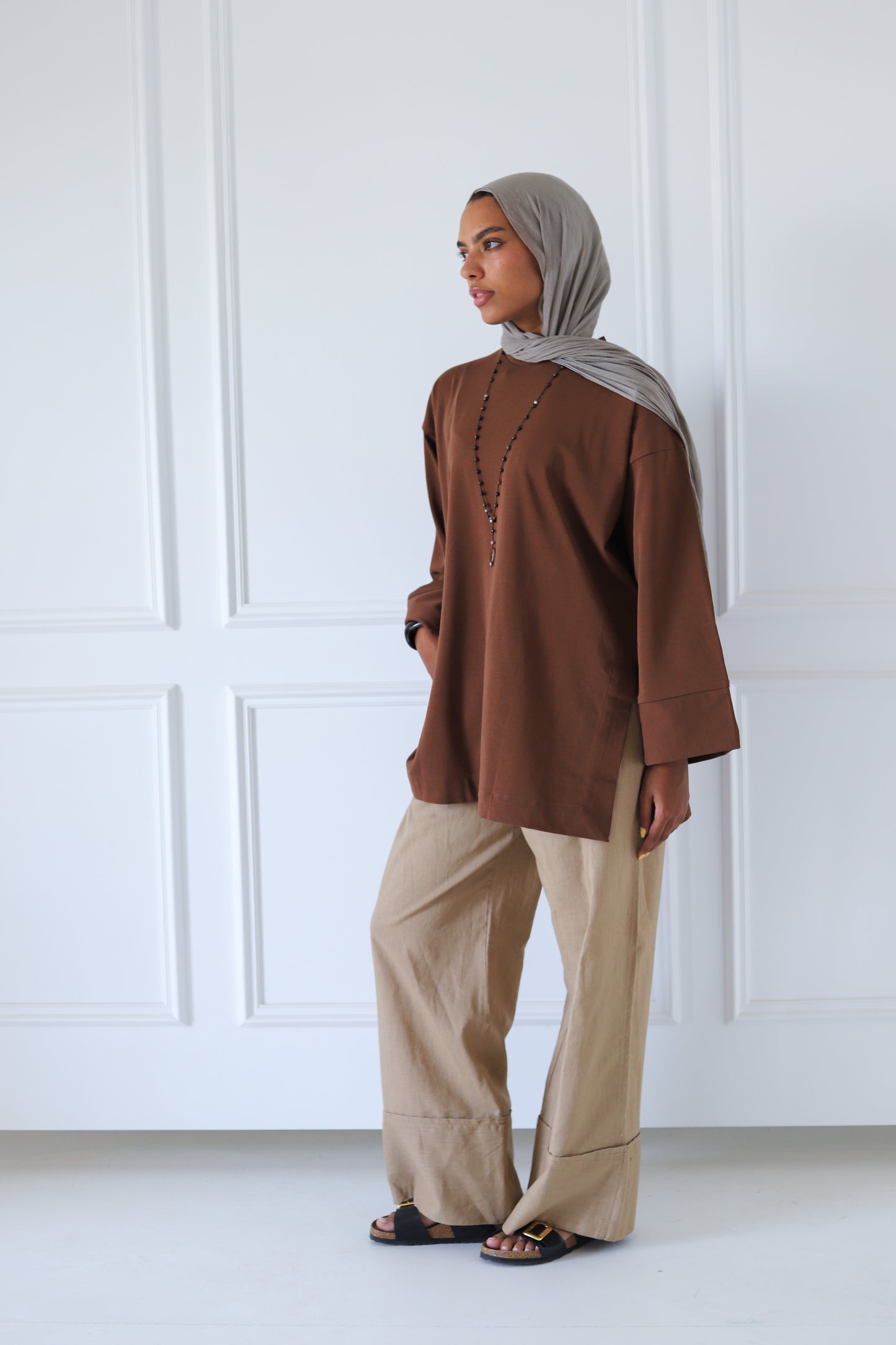 Basic Slits Top — Brown