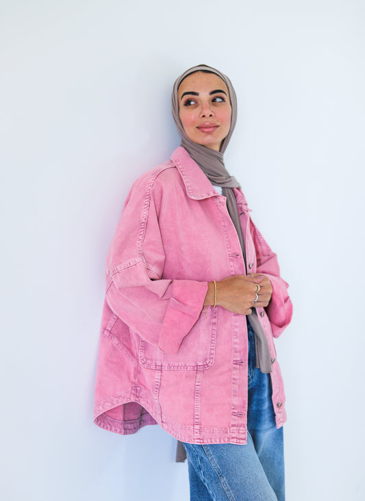 Oversized Denim Shirt — Pink