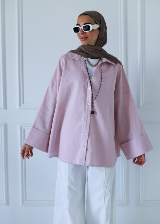 Luna Linen Shirt — Baby Pink