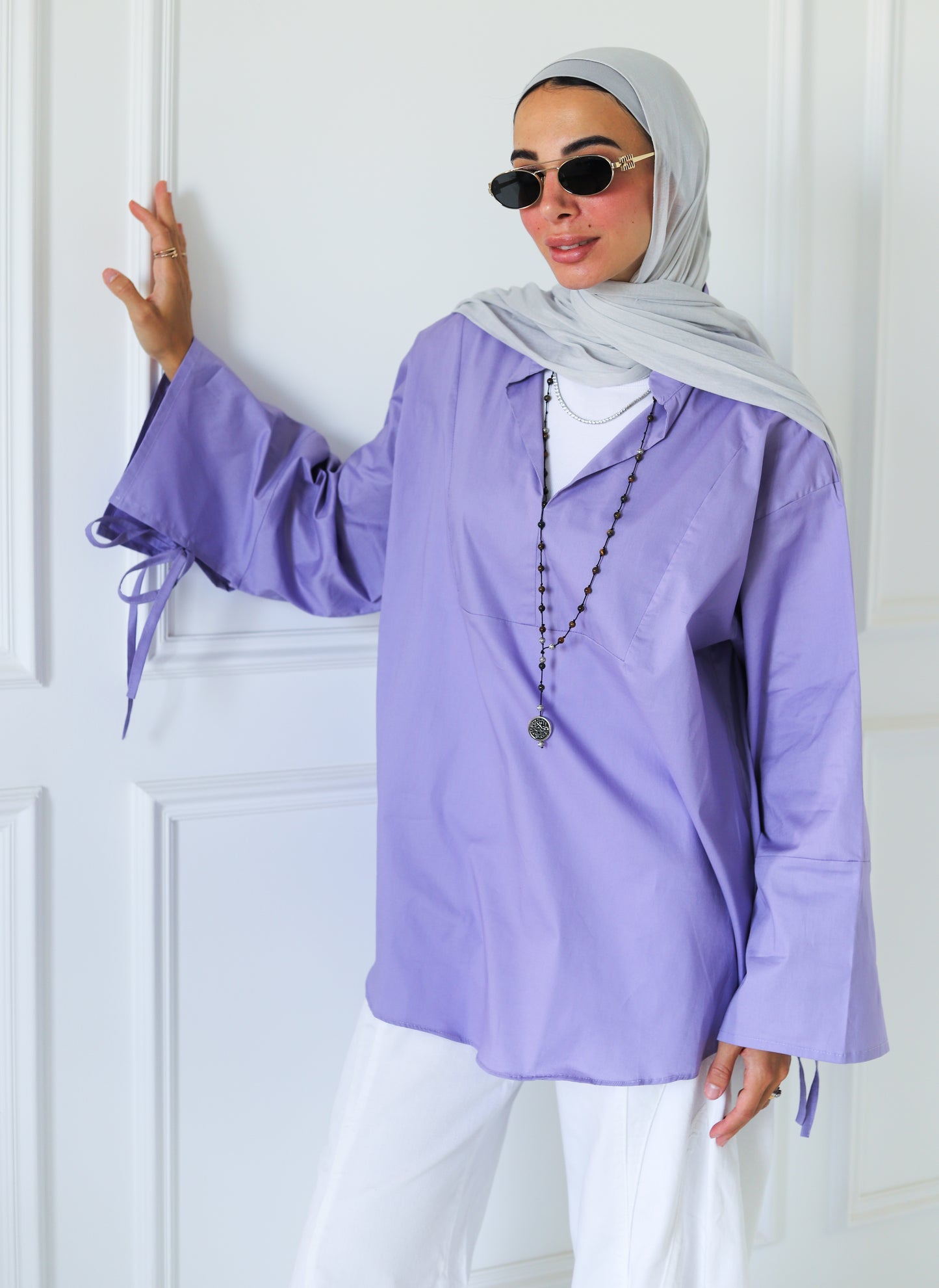 Ribbon Sleeves Shirt — Lilac