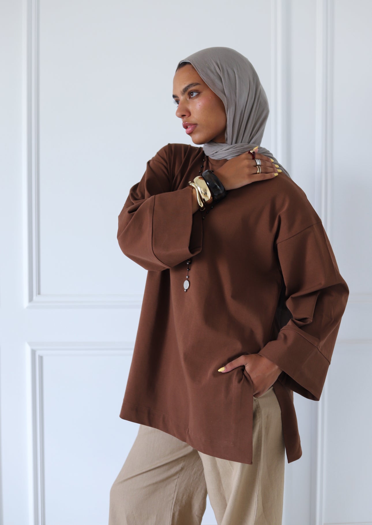 Basic Slits Top — Brown